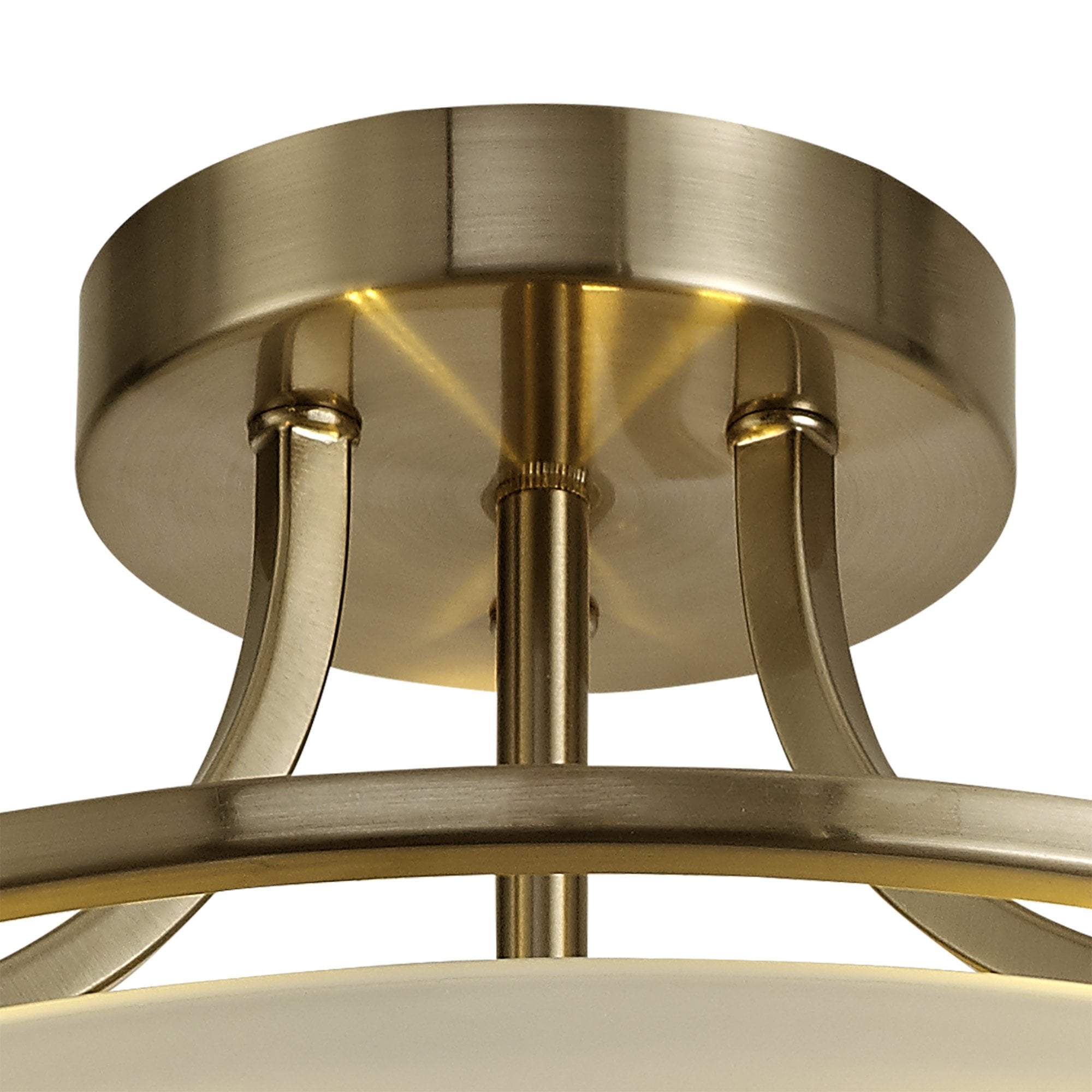 Semi-Flush Ceiling, 3 Light E27, Antique Brass/Frosted Glass