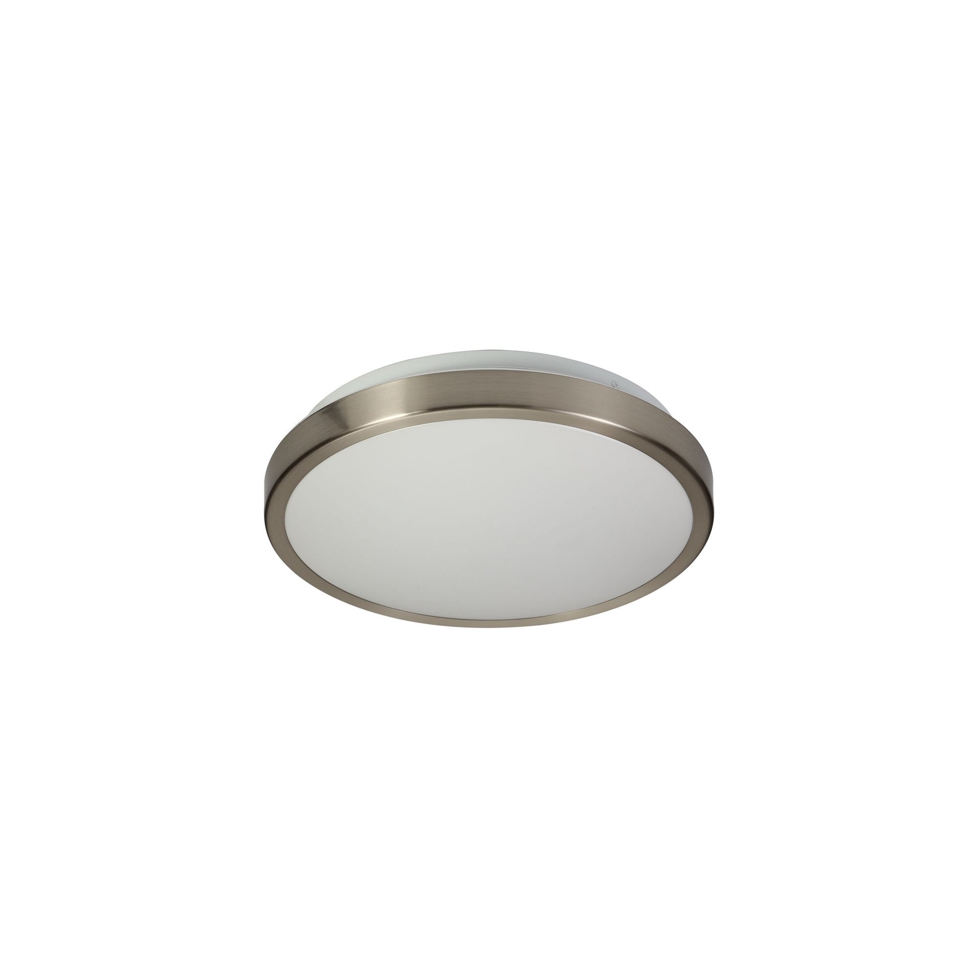 Ceiling, 1 x 12W LED, 4000K, 565lm, IP44, Satin Nickel/White, 3yrs Warranty