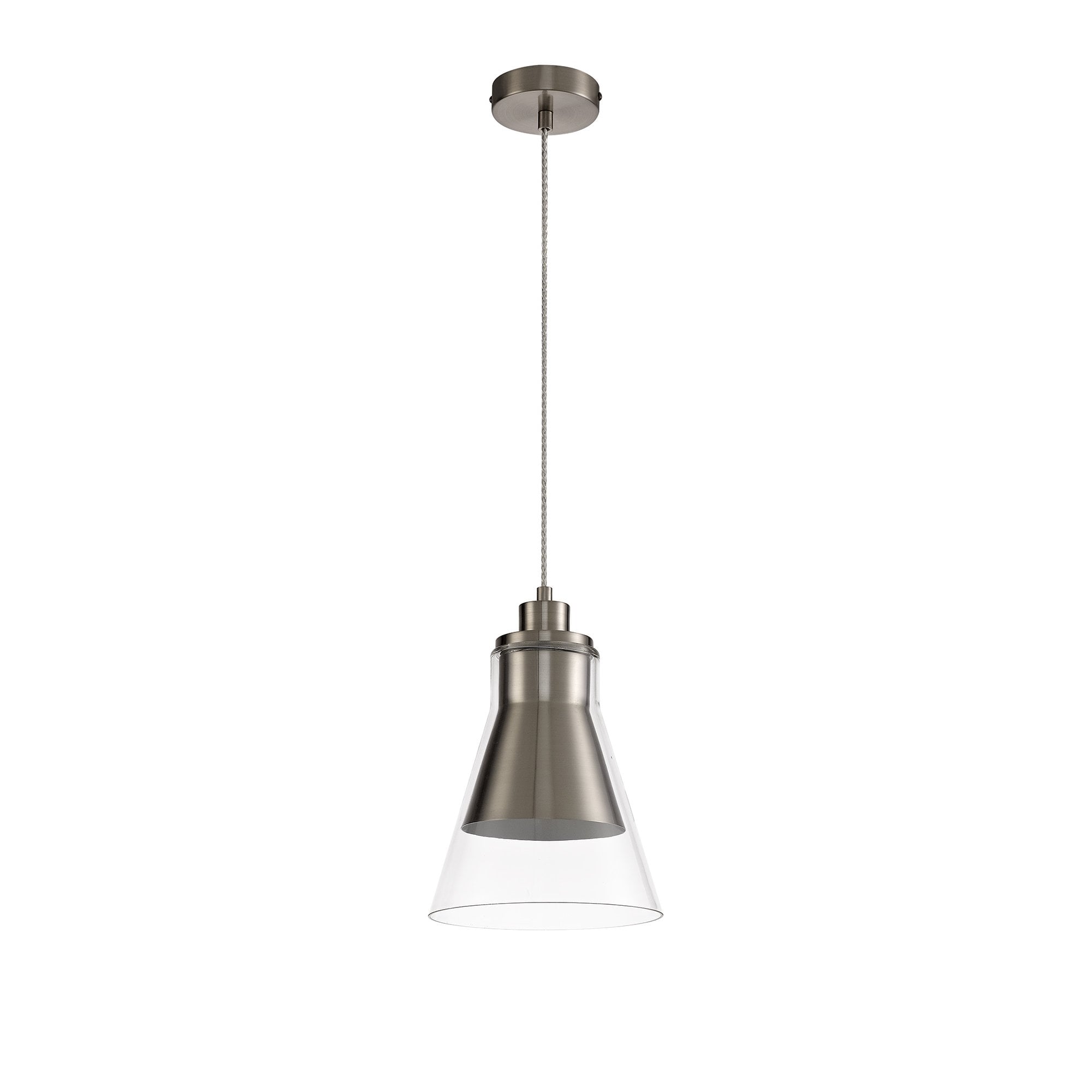 Pendant, 1 x E27, Satin Nickel/Clear Glass