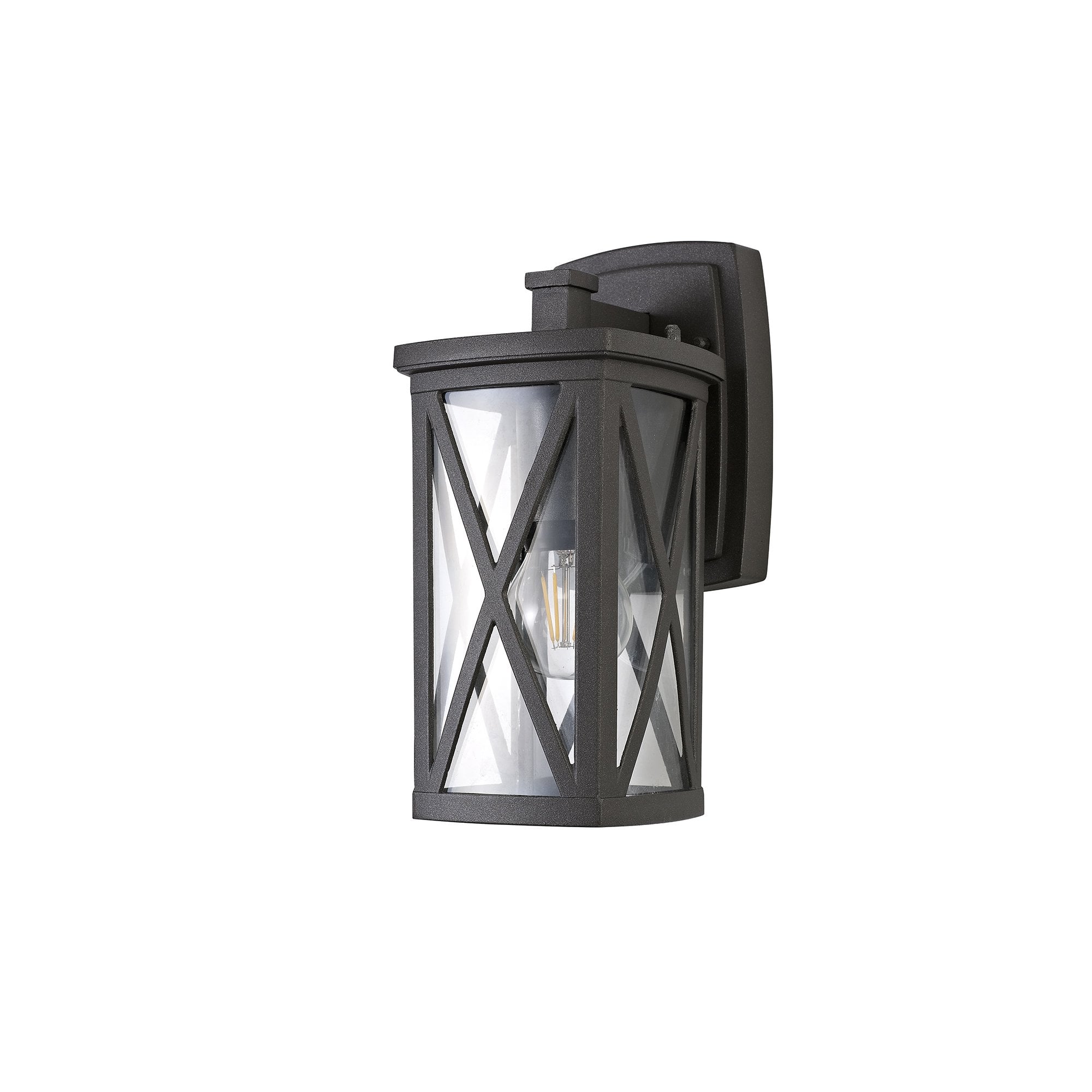 Down Criss Cross Wall Lamp, 1 x E27, IP54, Anthracite/Clear Glass, 2yrs Warranty