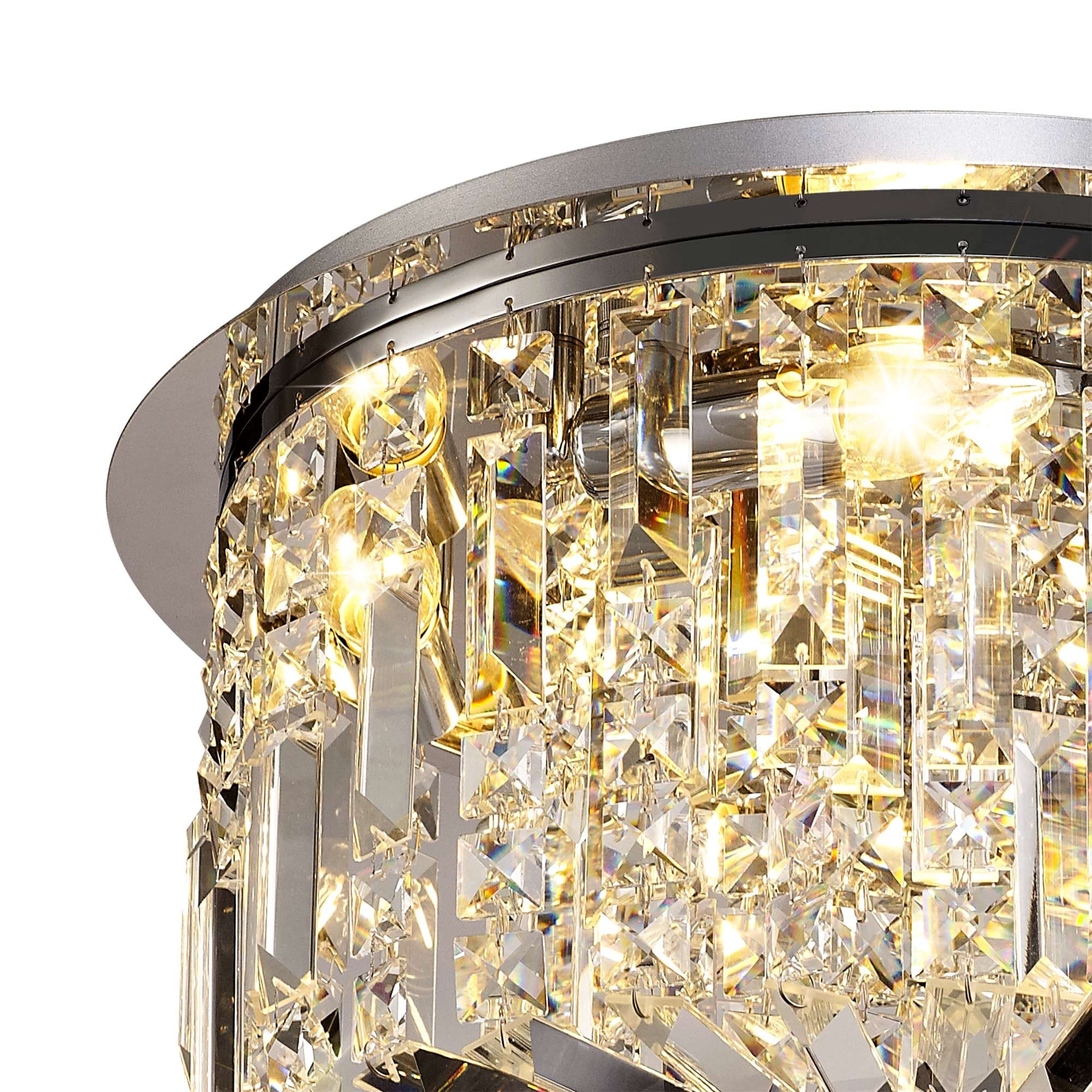 45cm Round Flush Chandelier, 5 Light E14, Polished Chrome/Crystal