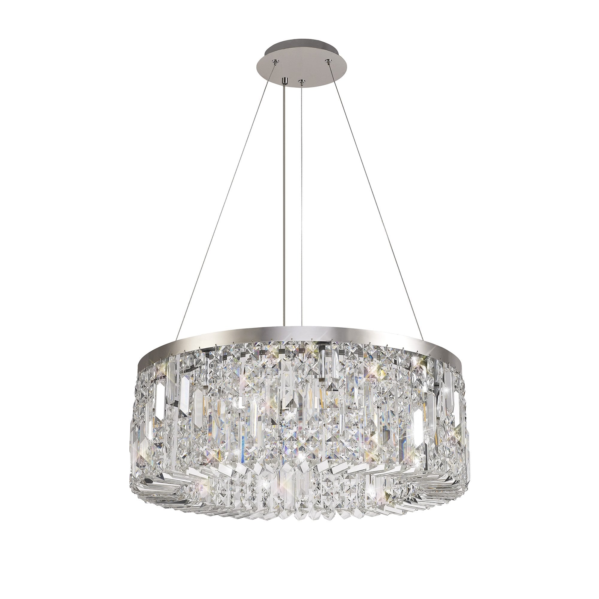 60cm Round Pendant Chandelier, 8 Light E14, Polished Chrome/Crystal