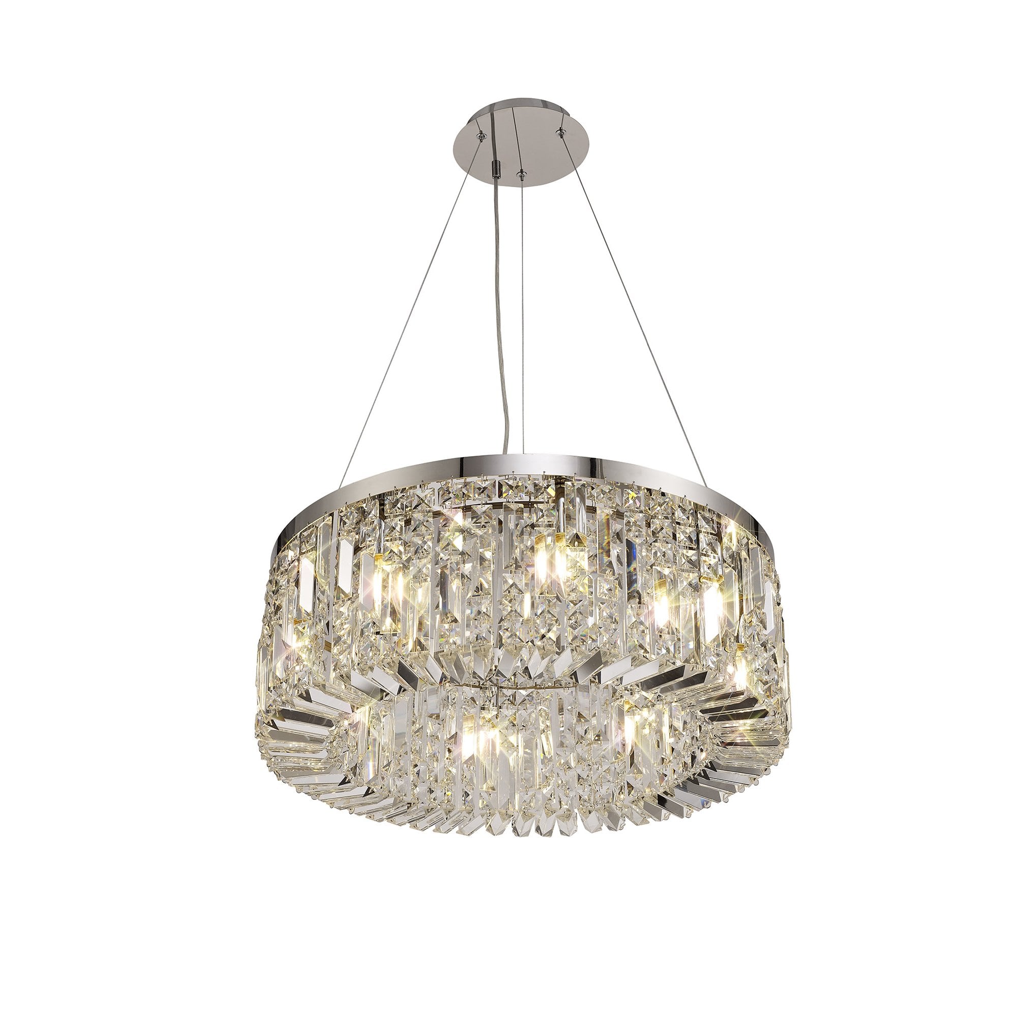 60cm Round Pendant Chandelier, 8 Light E14, Polished Chrome/Crystal