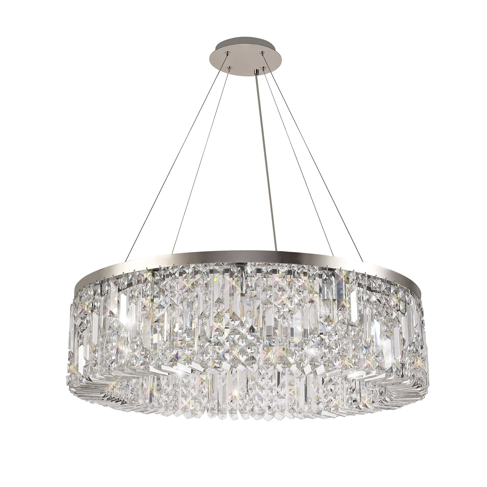 80cm Round Pendant Chandelier, 12 Light E14, Polished Chrome/Crystal