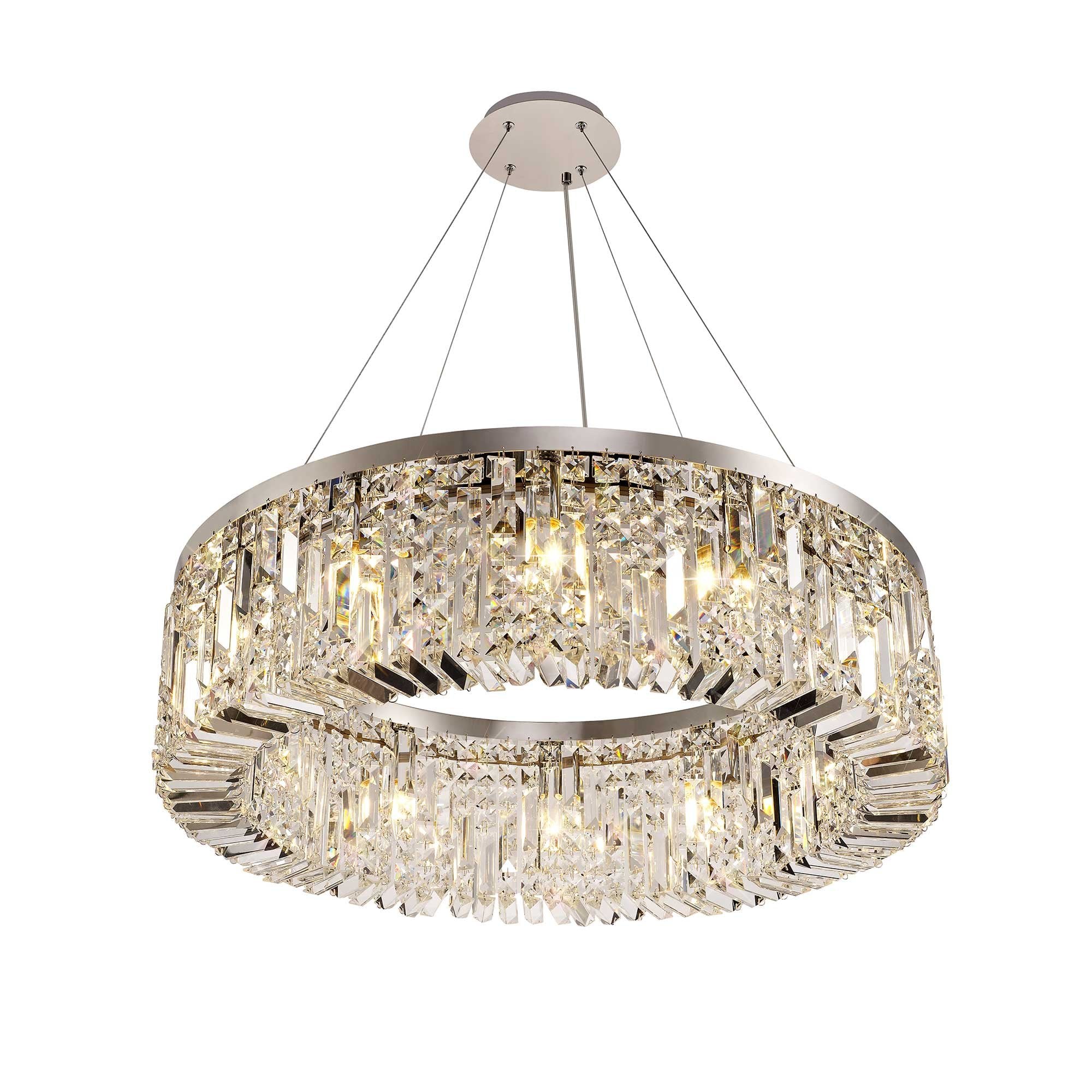 80cm Round Pendant Chandelier, 12 Light E14, Polished Chrome/Crystal