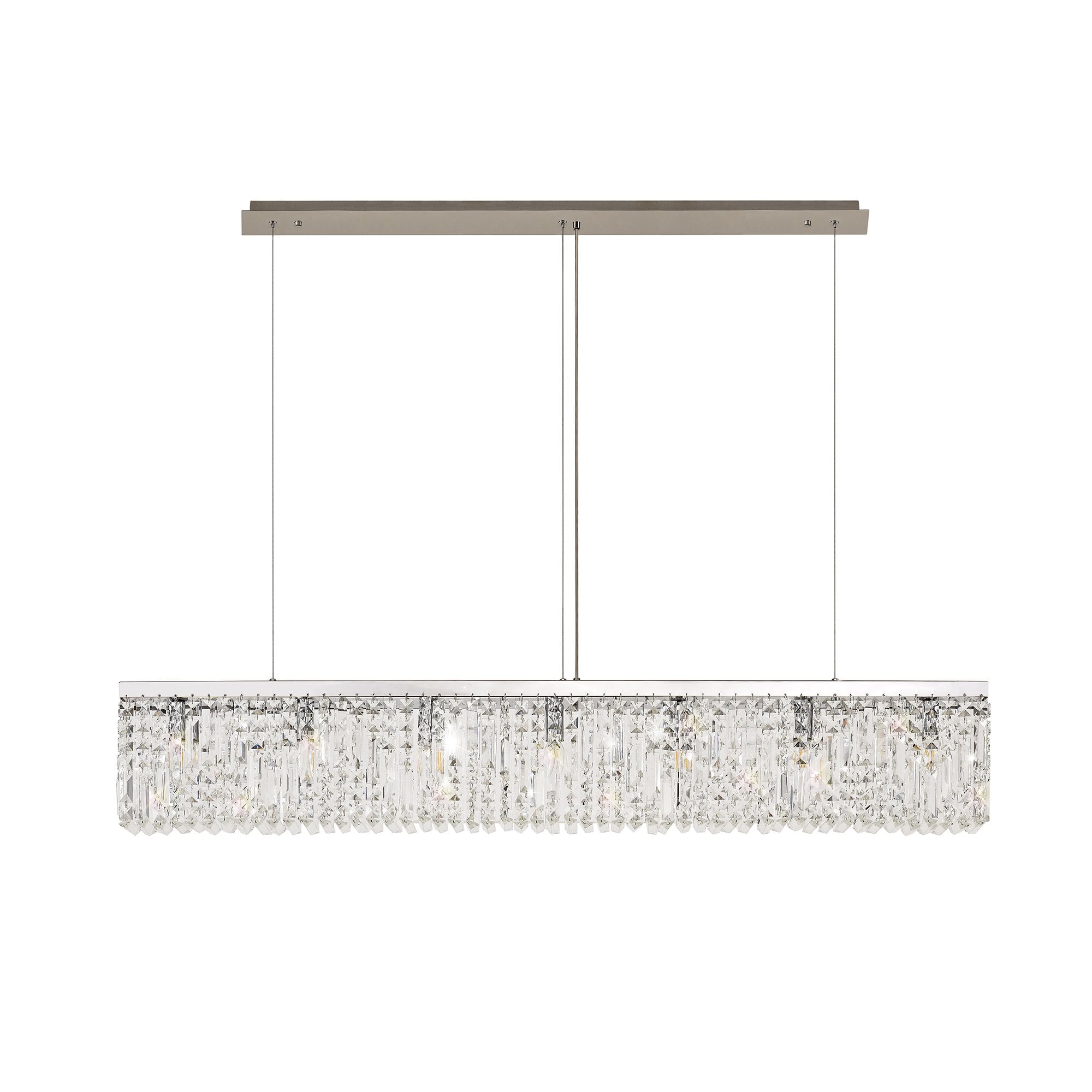 138x9cm Rectangular Pendant Chandelier, 7 Light E14, Polished Chrome/Crystal