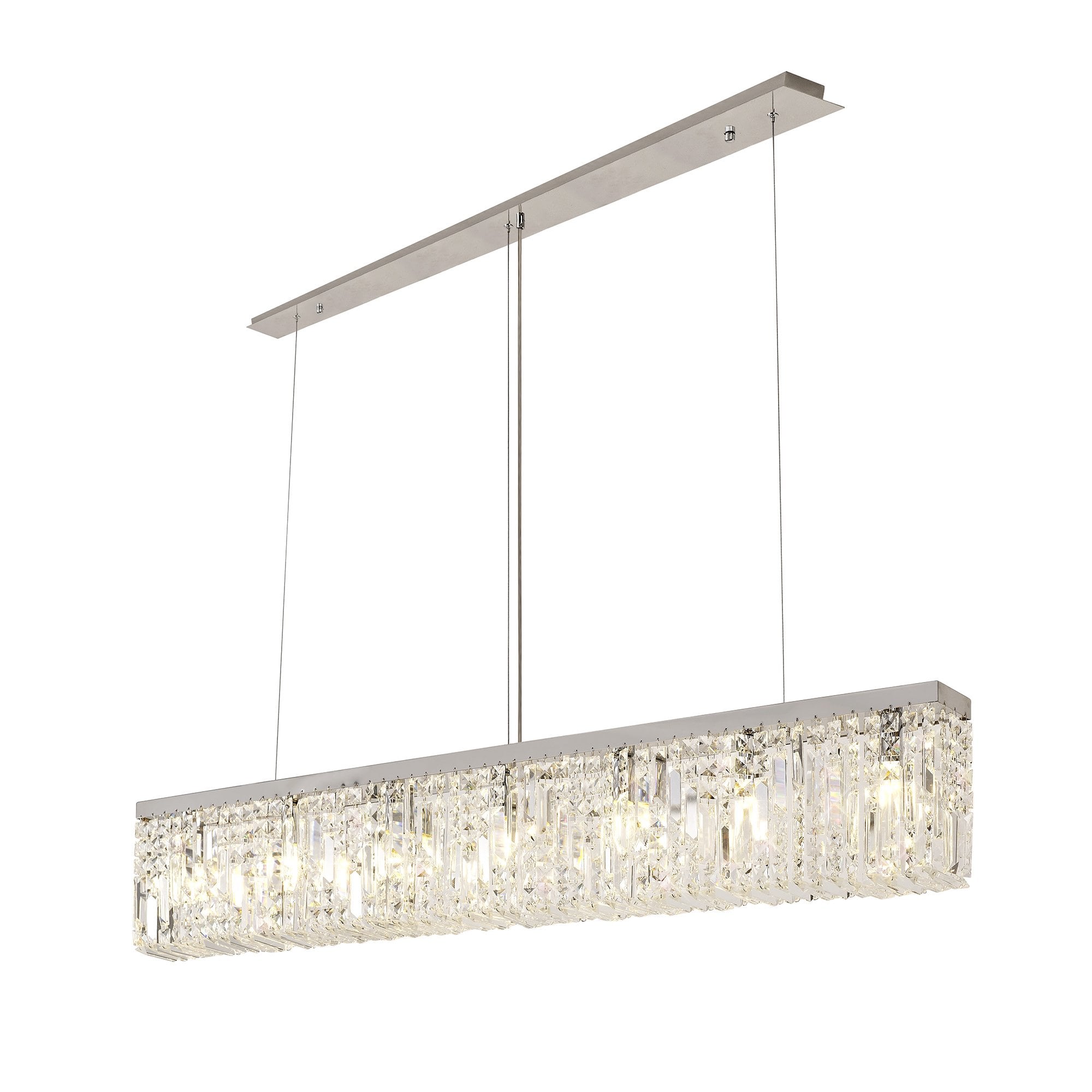 138x9cm Rectangular Pendant Chandelier, 7 Light E14, Polished Chrome/Crystal