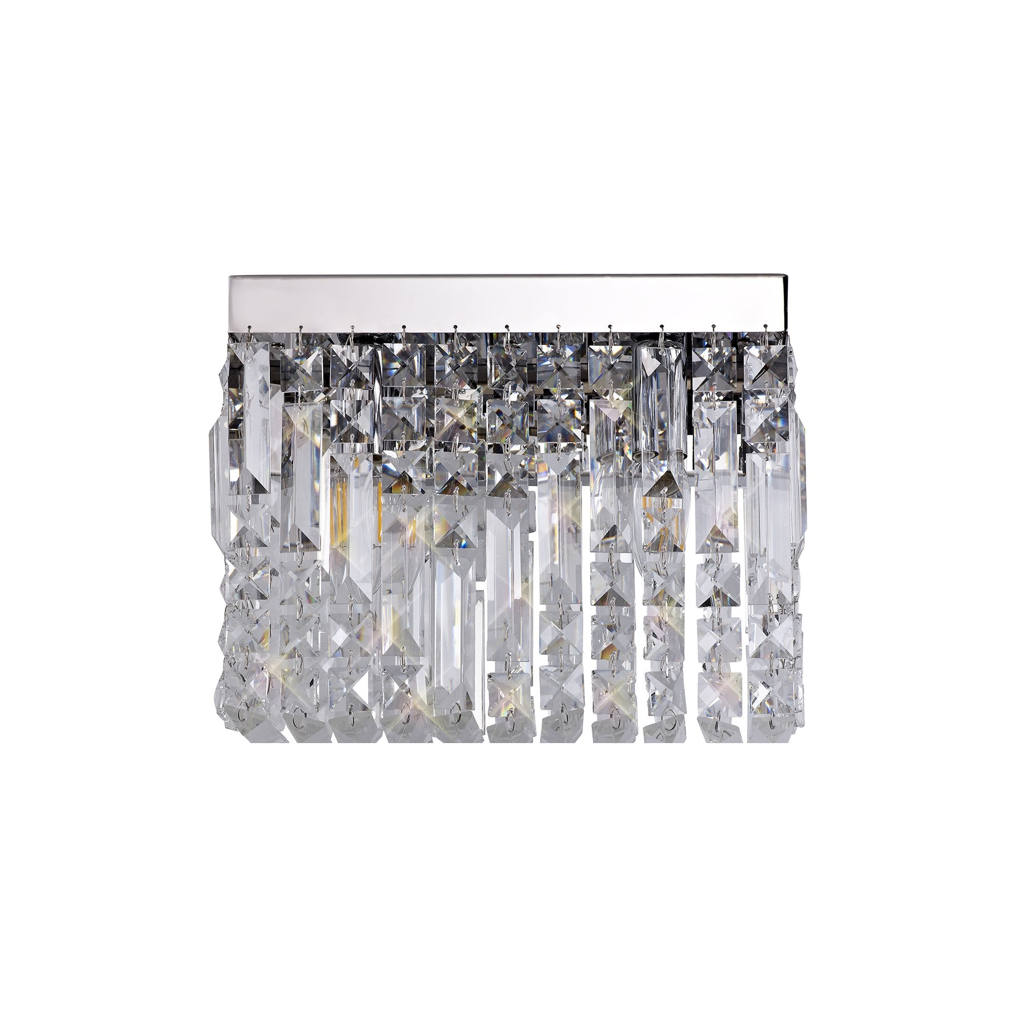 29x13cm Rectangular Small Wall Lamp, 2 Light E14, Polished Chrome/Crystal