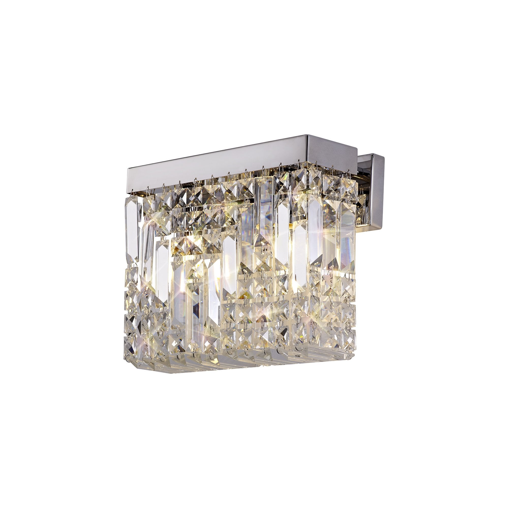 29x13cm Rectangular Small Wall Lamp, 2 Light E14, Polished Chrome/Crystal