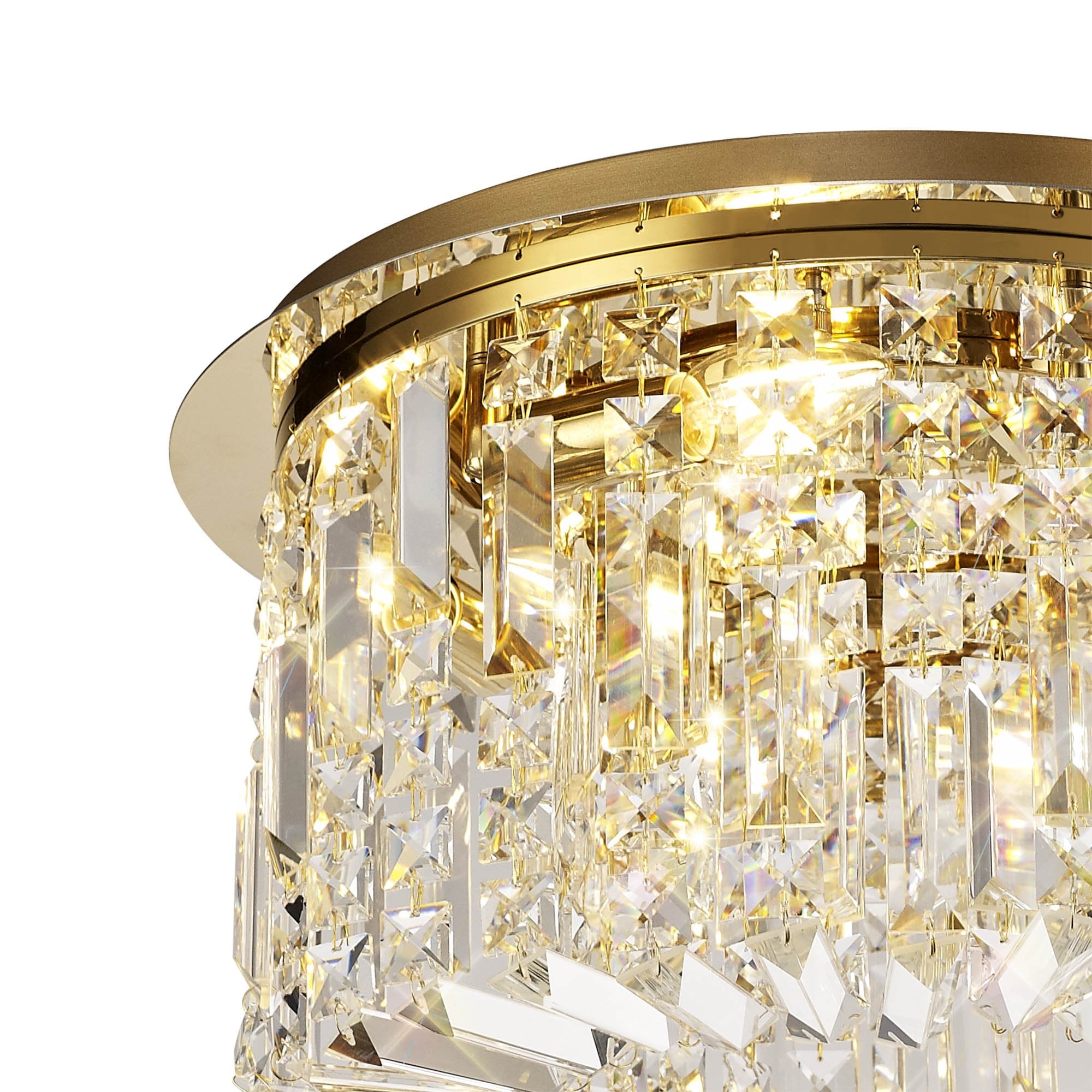 45cm Round Flush Chandelier, 5 Light E14, Gold/Crystal