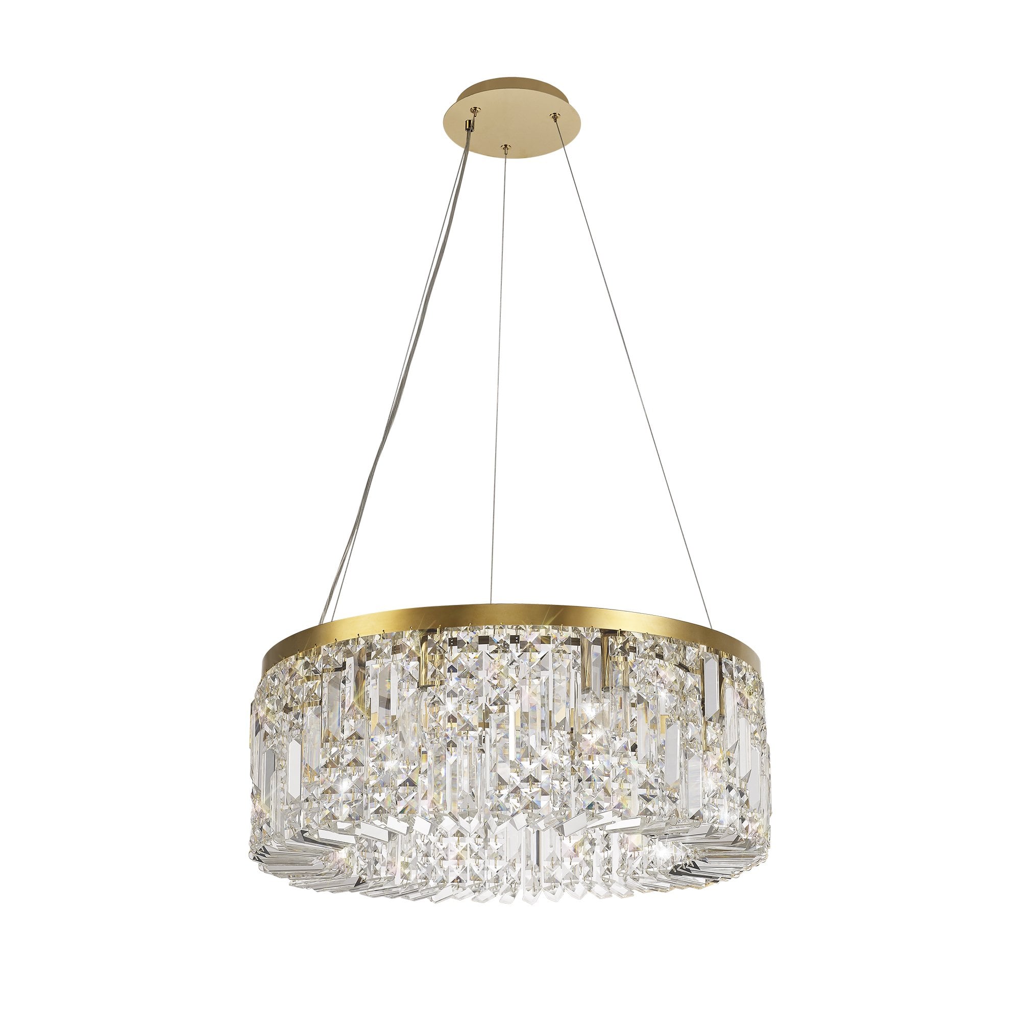 60cm Round Pendant Chandelier, 8 Light E14, Gold/Crystal