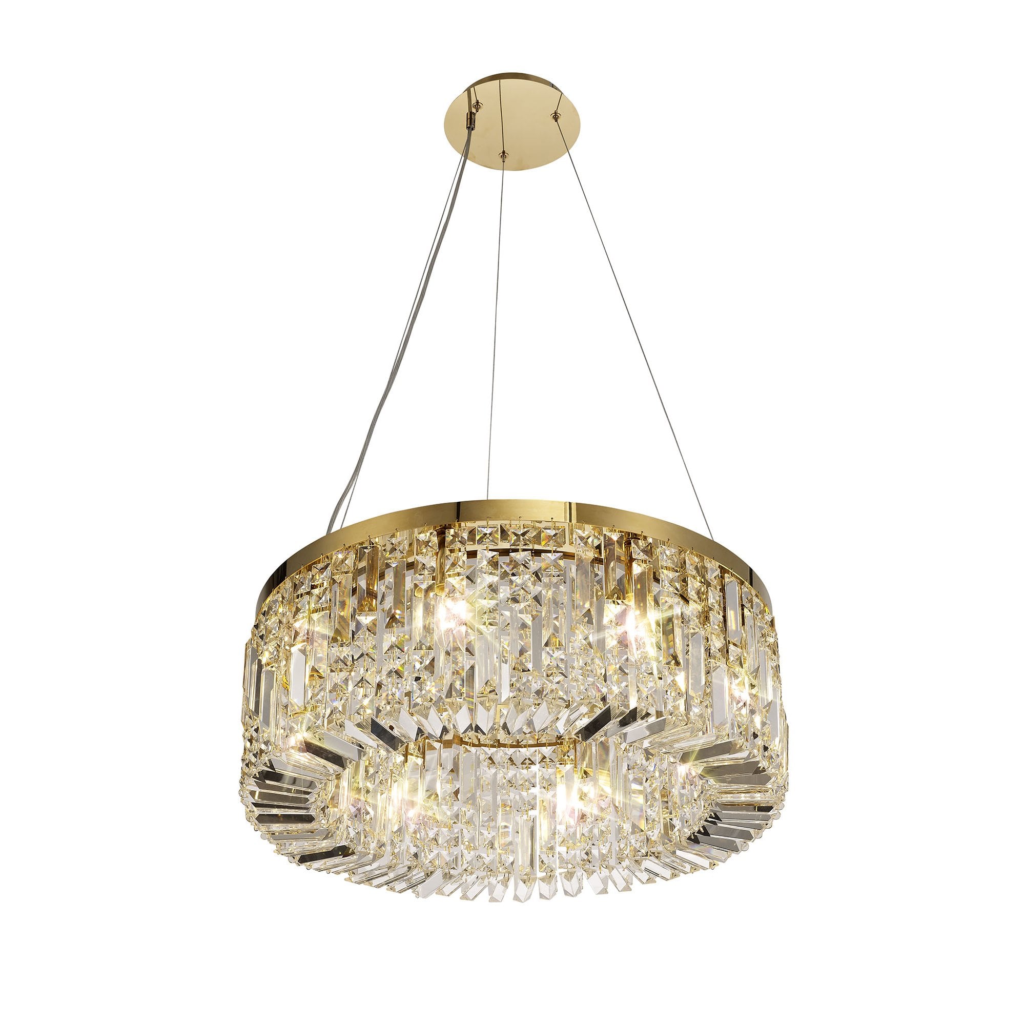 60cm Round Pendant Chandelier, 8 Light E14, Gold/Crystal