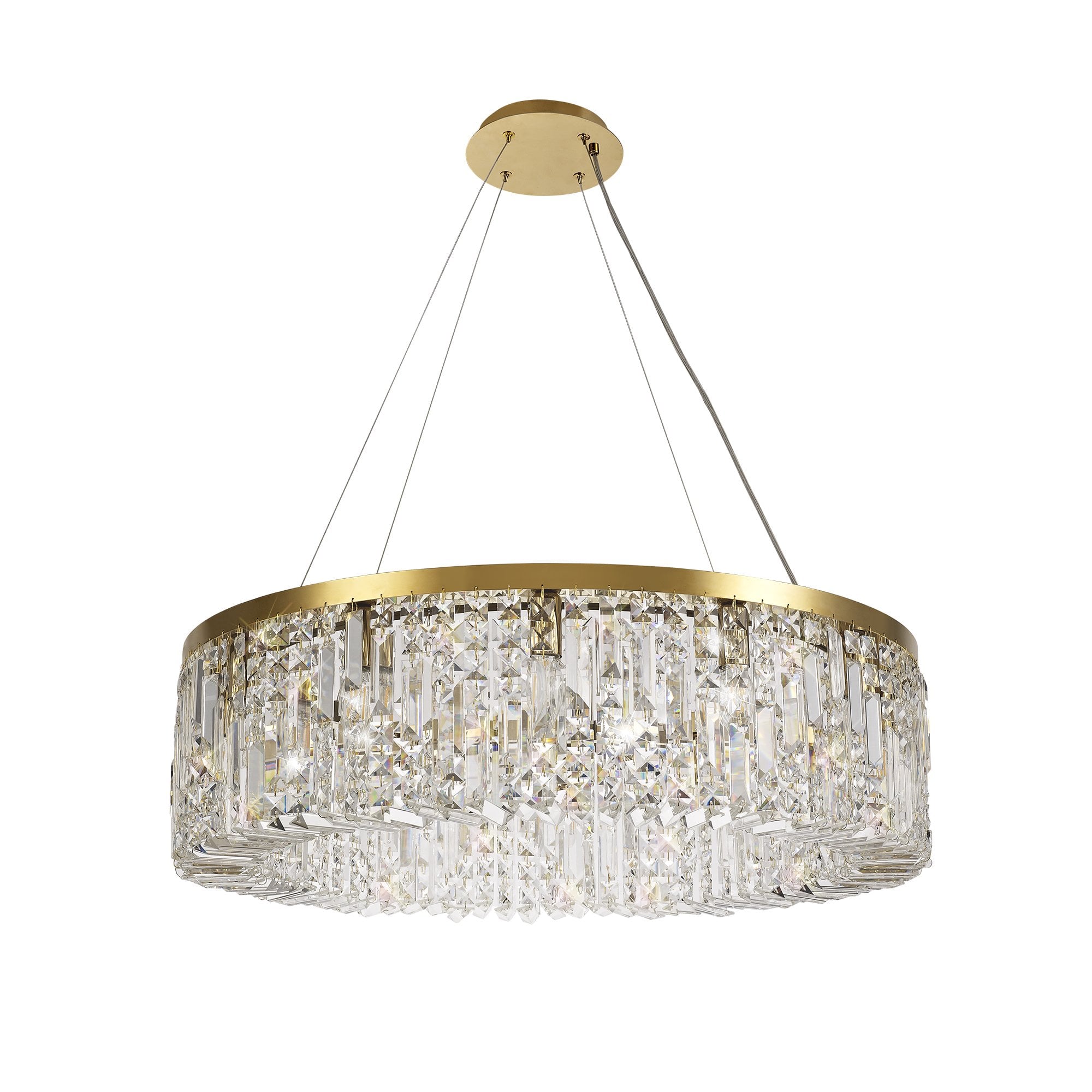 80cm Round Pendant Chandelier, 12 Light E14, Gold/Crystal