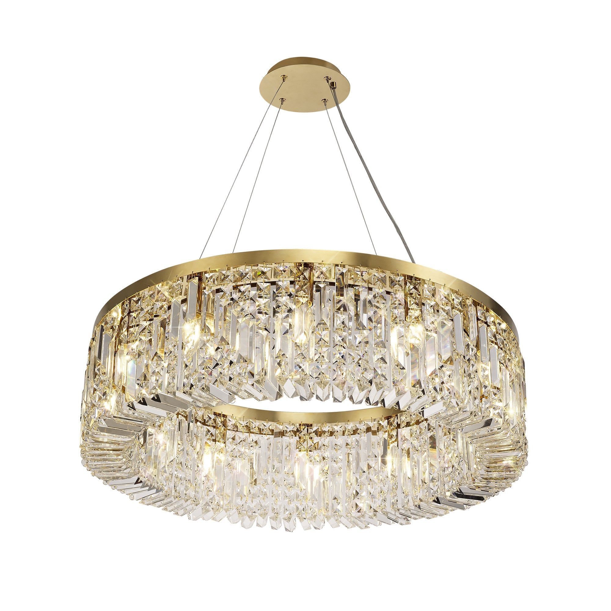 80cm Round Pendant Chandelier, 12 Light E14, Gold/Crystal