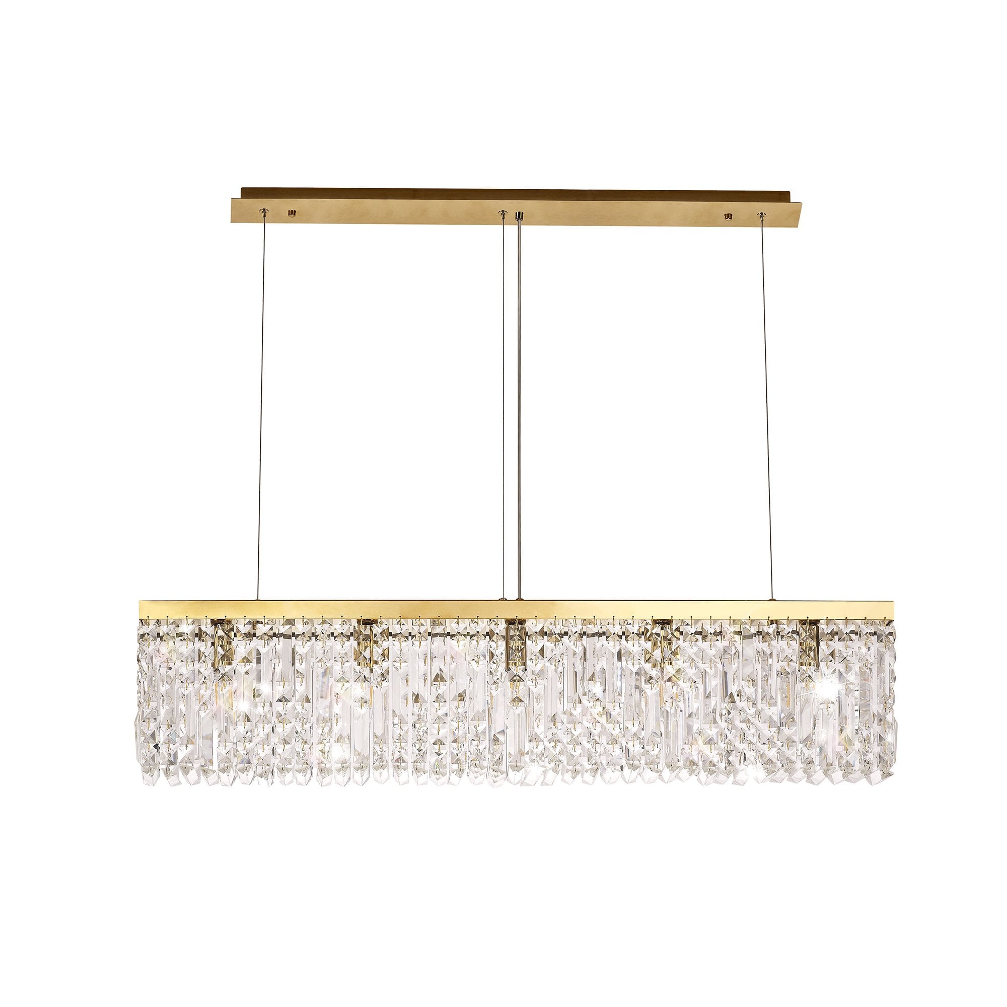 102x9cm Rectangular Pendant Chandelier, 5 Light E14, Gold/Crystal