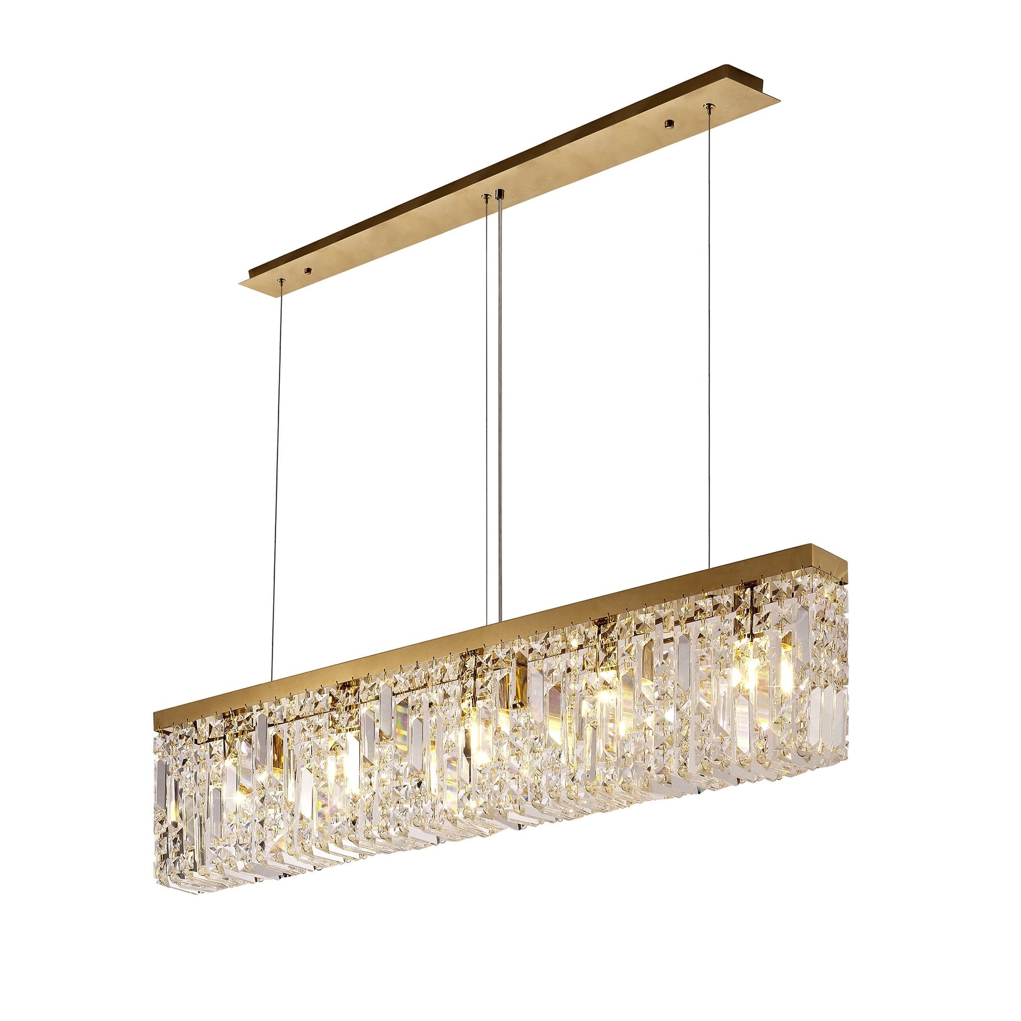 102x9cm Rectangular Pendant Chandelier, 5 Light E14, Gold/Crystal