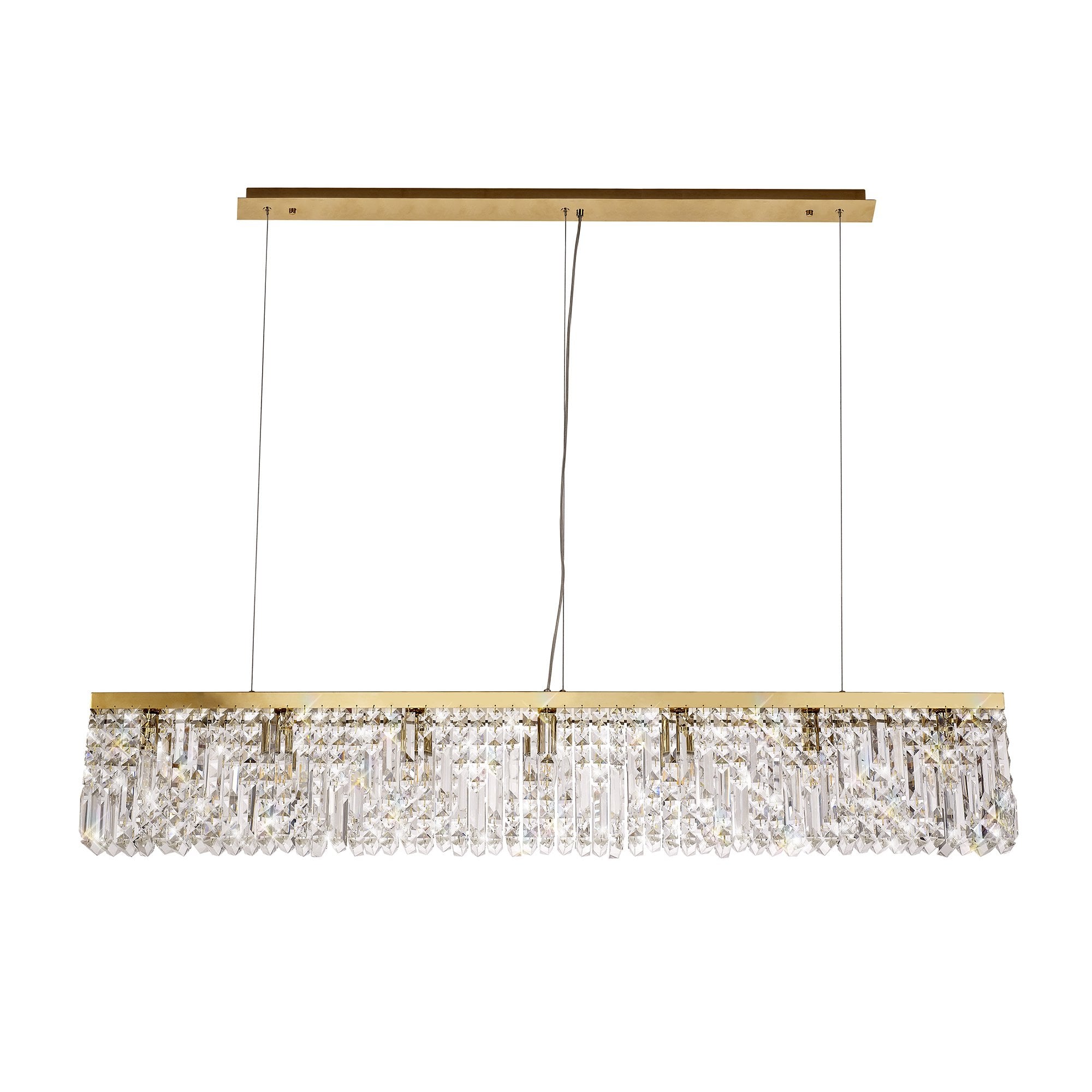 138x9cm Rectangular Pendant Chandelier, 7 Light E14, Gold/Crystal