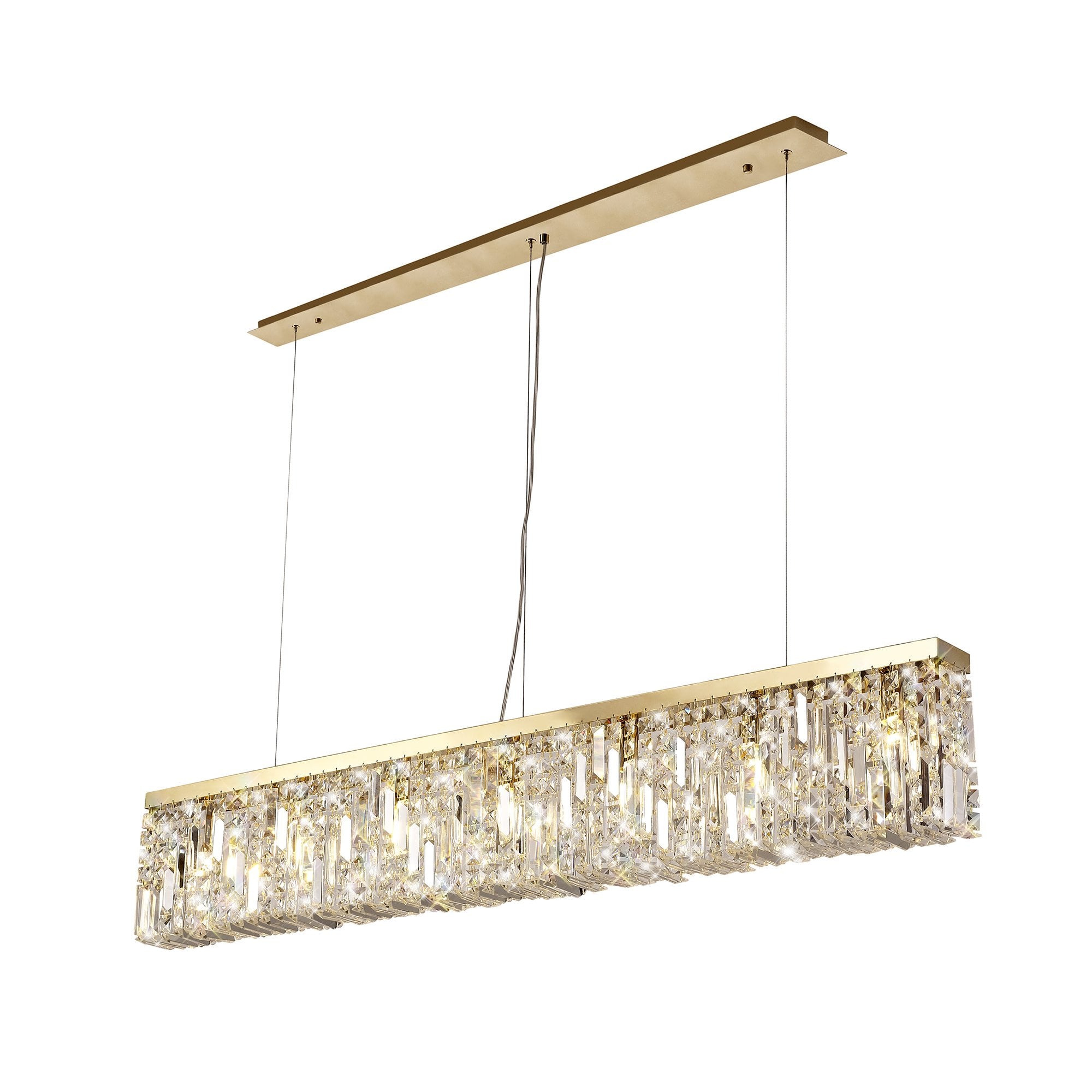 138x9cm Rectangular Pendant Chandelier, 7 Light E14, Gold/Crystal