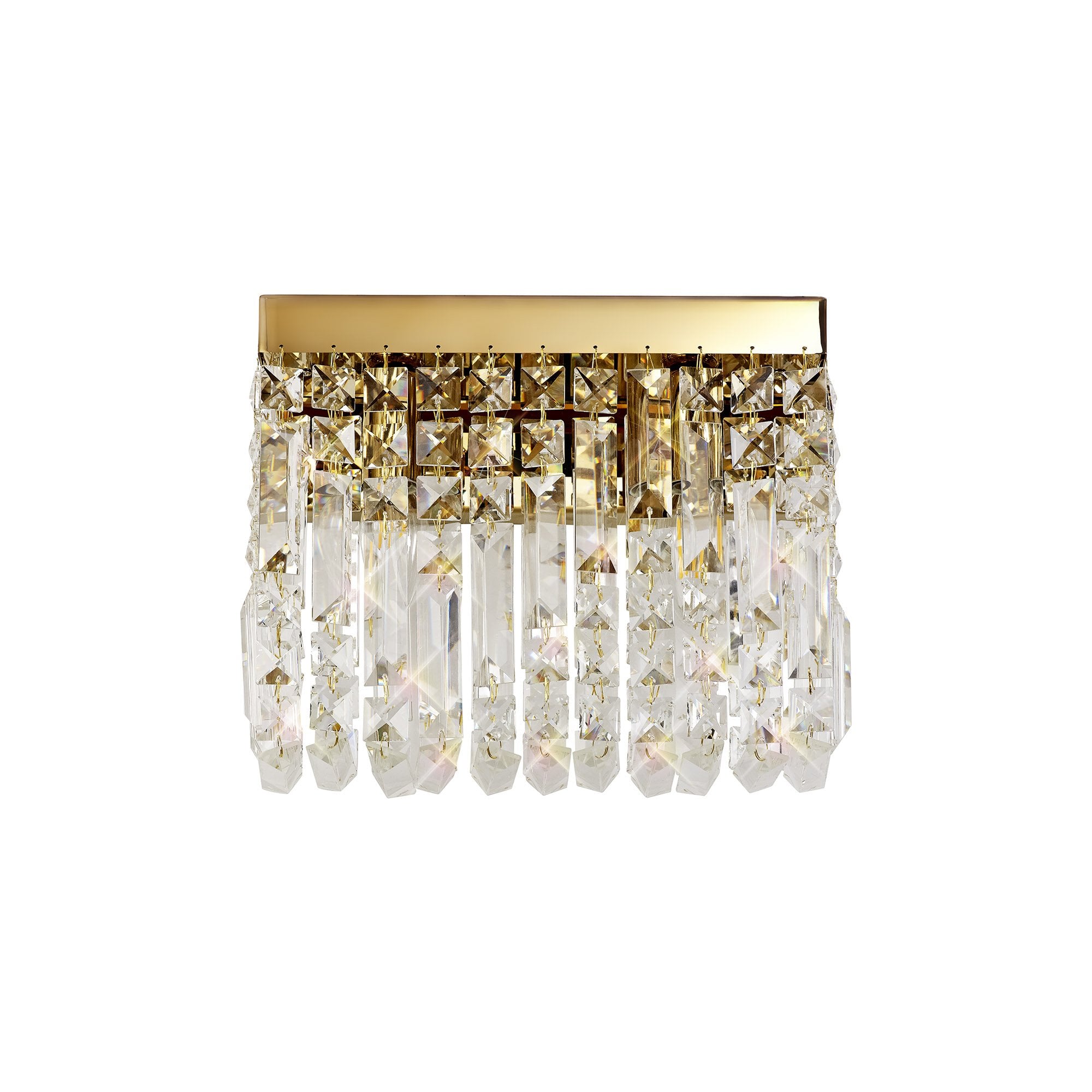 29x13cm Rectangular Small Wall Lamp, 2 Light E14, Gold/Crystal