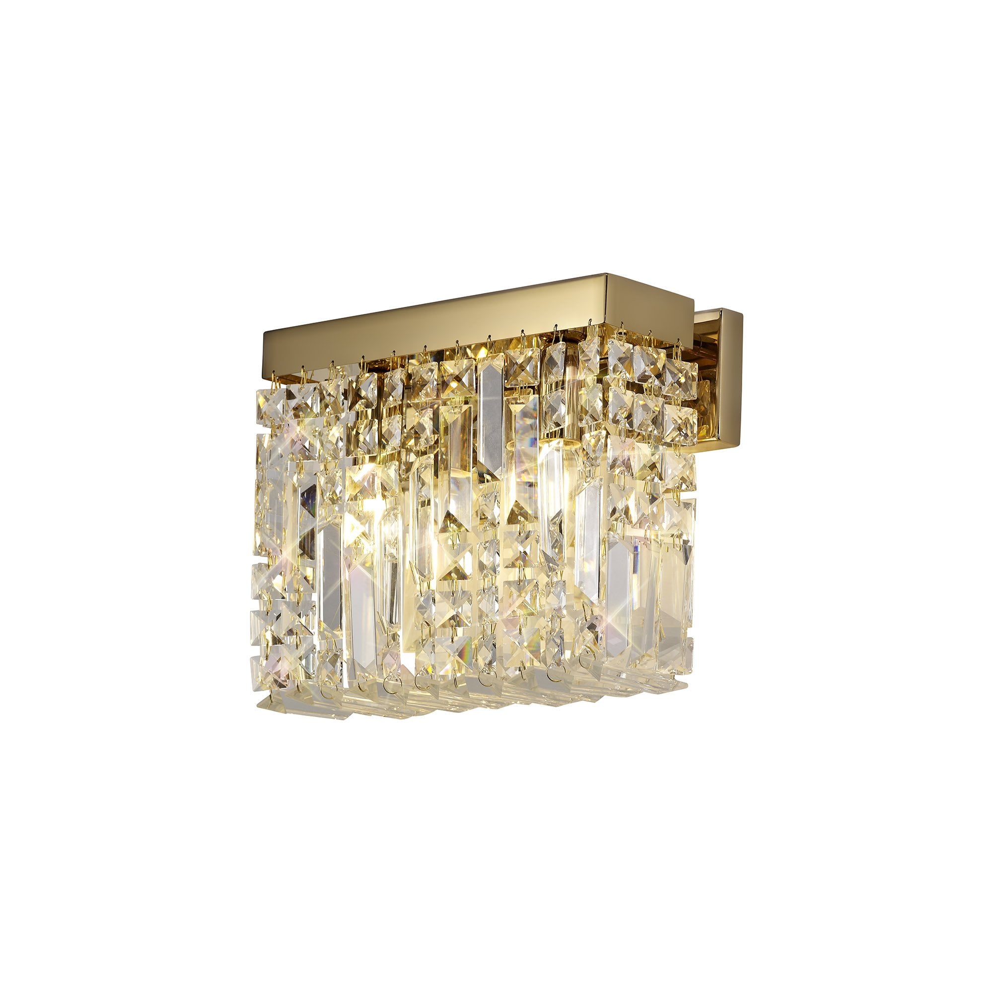 29x13cm Rectangular Small Wall Lamp, 2 Light E14, Gold/Crystal