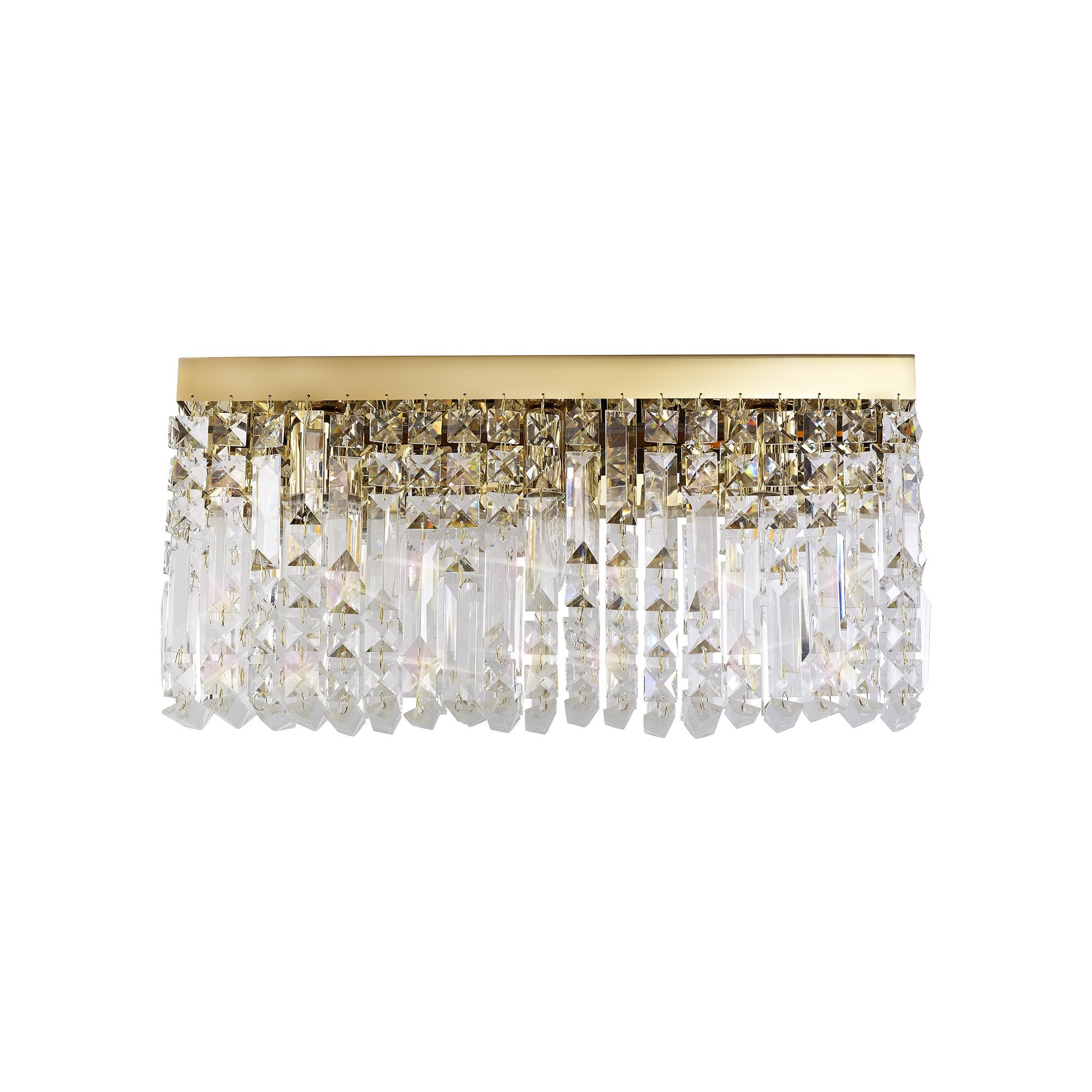 50x24cm Rectangular Large Wall Lamp, 3 Light E14, Gold/Crystal