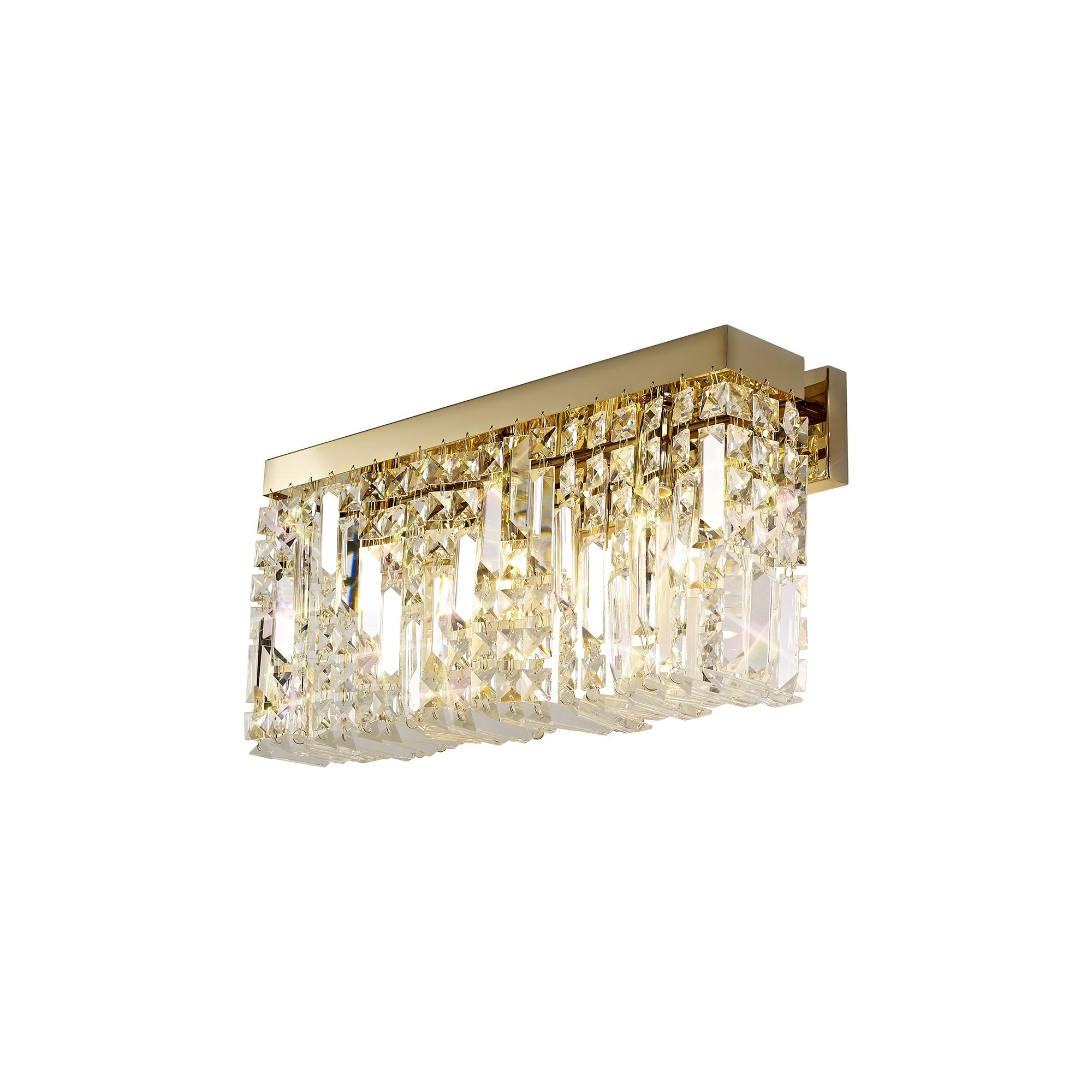 50x24cm Rectangular Large Wall Lamp, 3 Light E14, Gold/Crystal