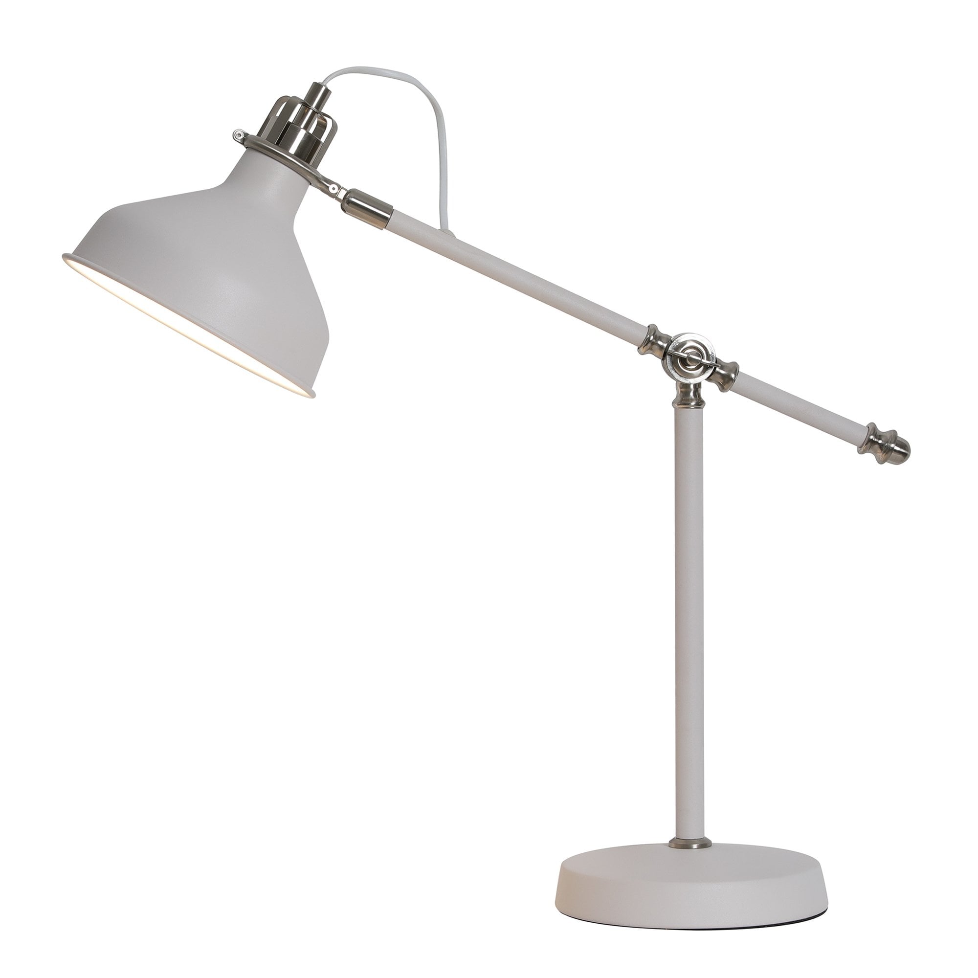 Adjustable Table Lamp, 1 x E27, Sand White/Satin Nickel/White