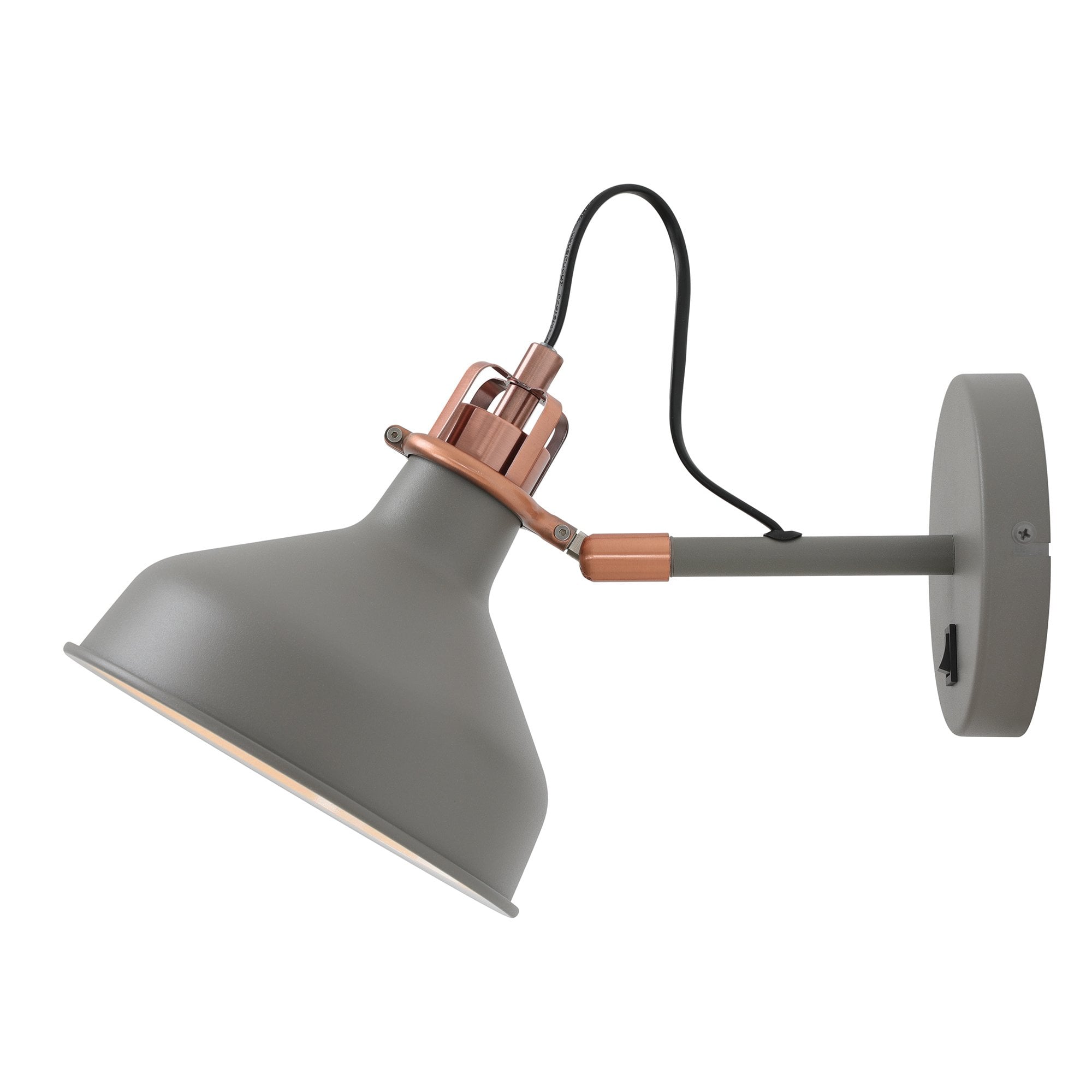 Adjustable Wall Lamp Switched, 1 x E27, Sand Grey/Copper/White