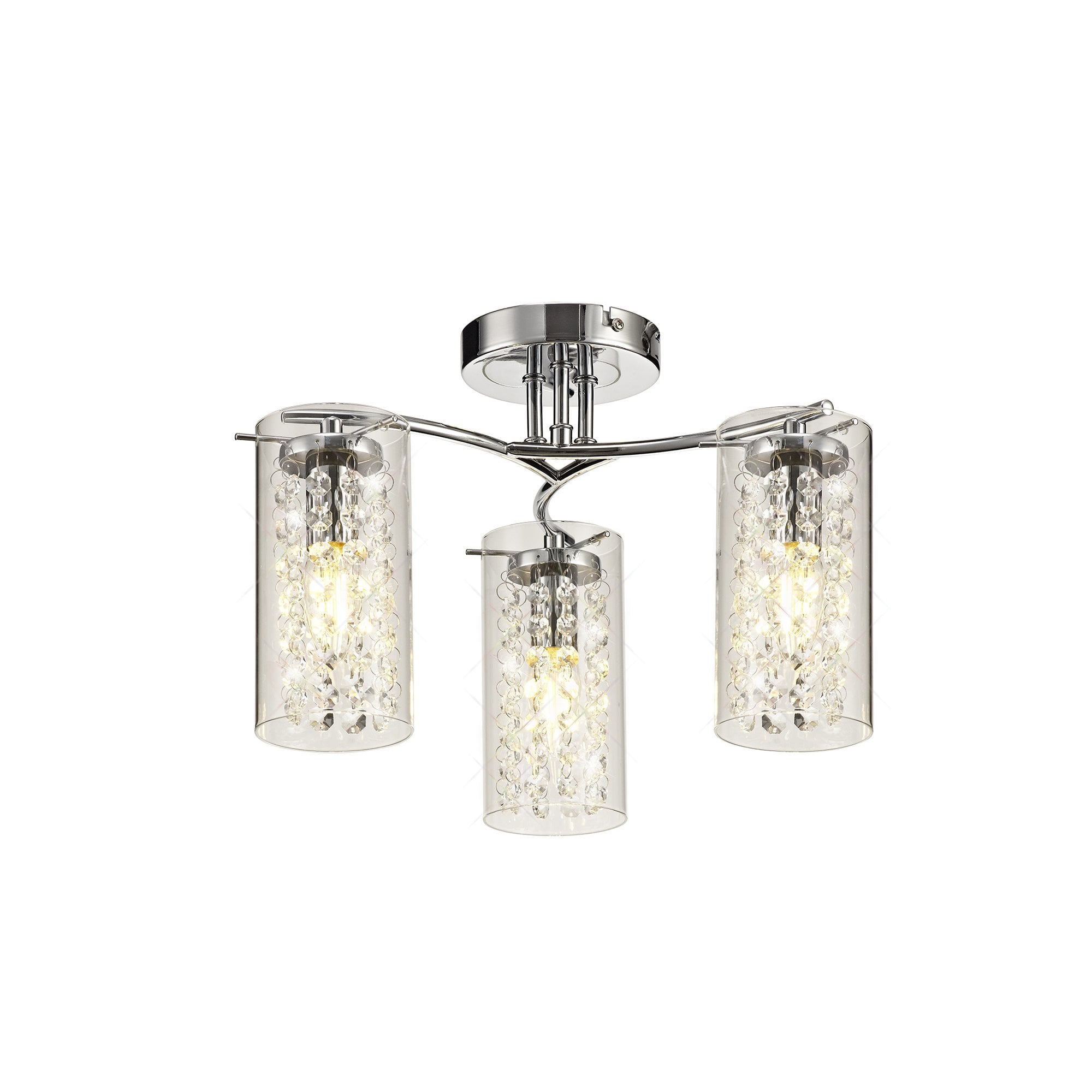 Semi Ceiling Light, 3 x E14, Polished Chrome/Crystal/Glass