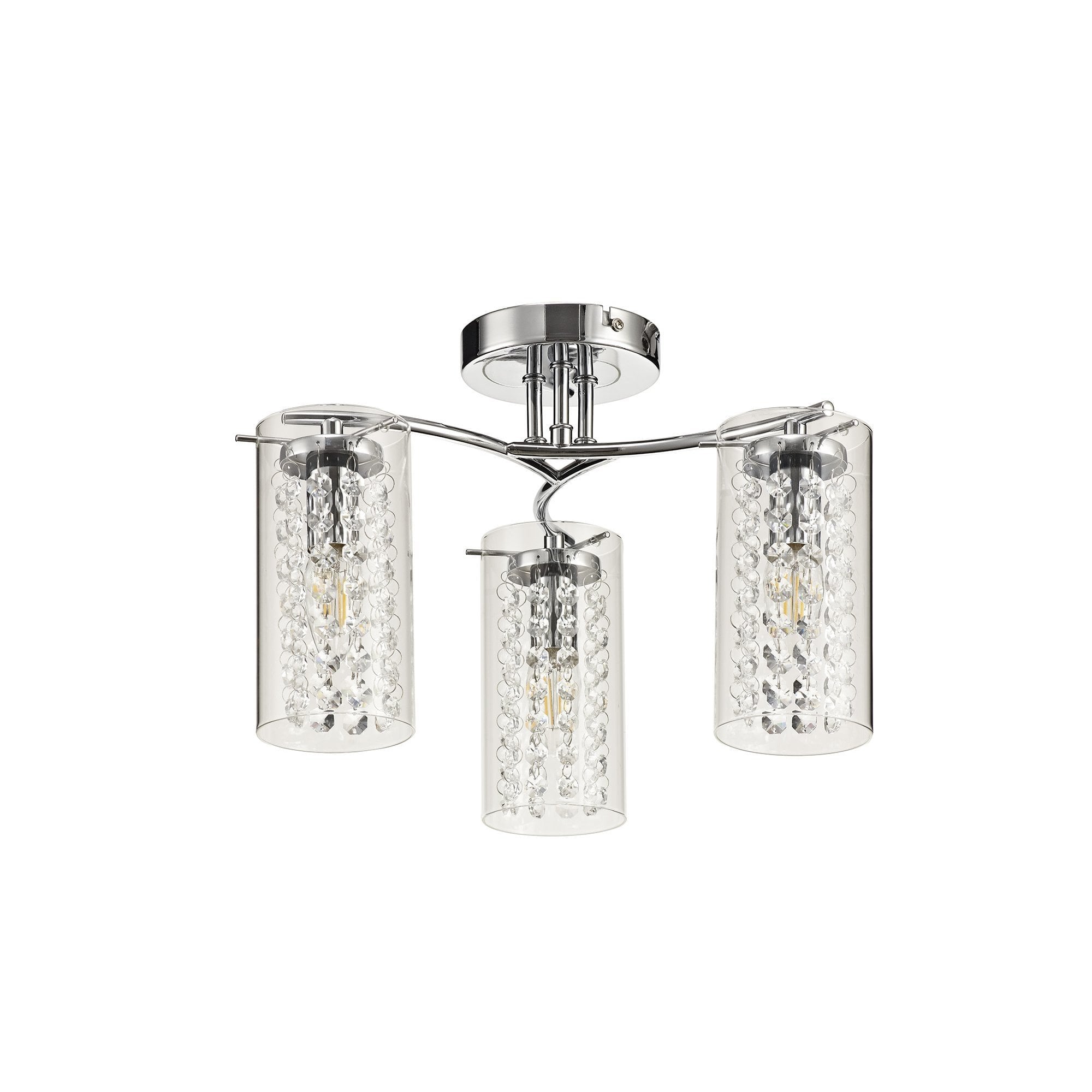 Semi Ceiling Light, 3 x E14, Polished Chrome/Crystal/Glass