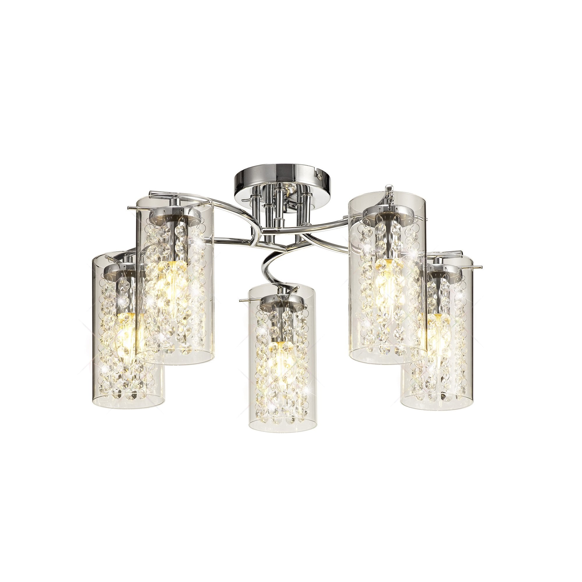 Semi Ceiling Light, 5 x E14, Polished Chrome/Crystal/Glass