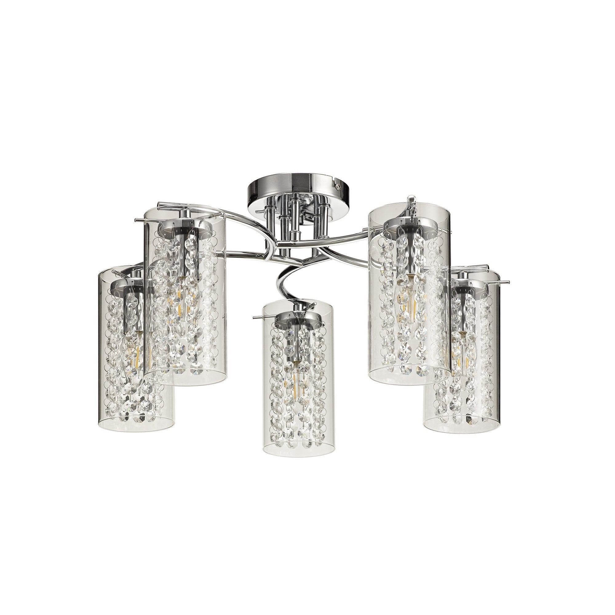 Semi Ceiling Light, 5 x E14, Polished Chrome/Crystal/Glass