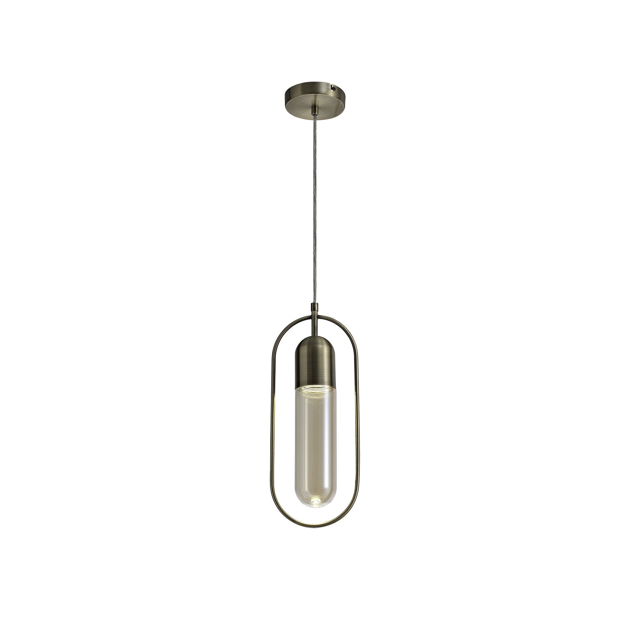 Pendant, 1 x 7W LED, 4000K, 790lm, Antique Brass/Amber, 3yrs Warranty