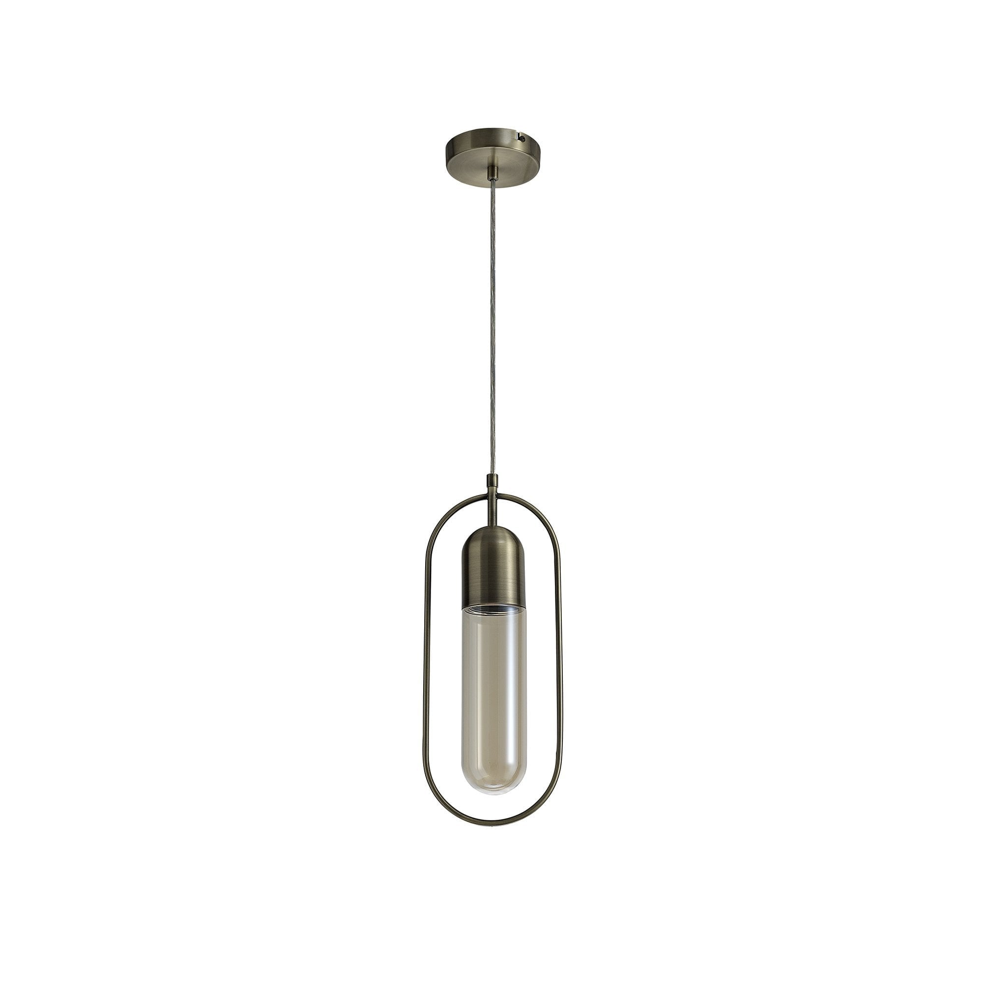 Pendant, 1 x 7W LED, 4000K, 790lm, Antique Brass/Amber, 3yrs Warranty