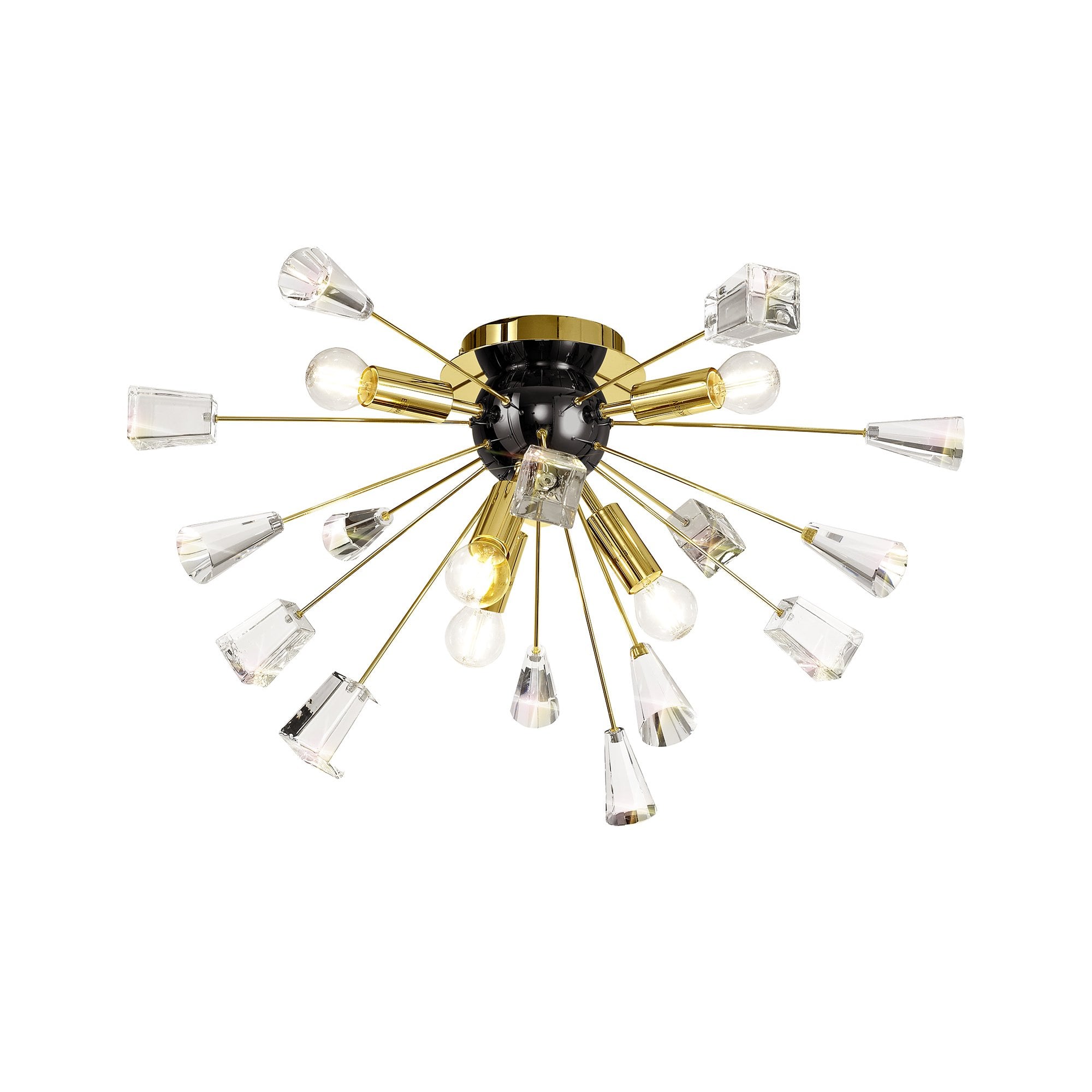 Ceiling Sputnik, 6 Light E14, Brushed Gold & Gloss Black/Crystal