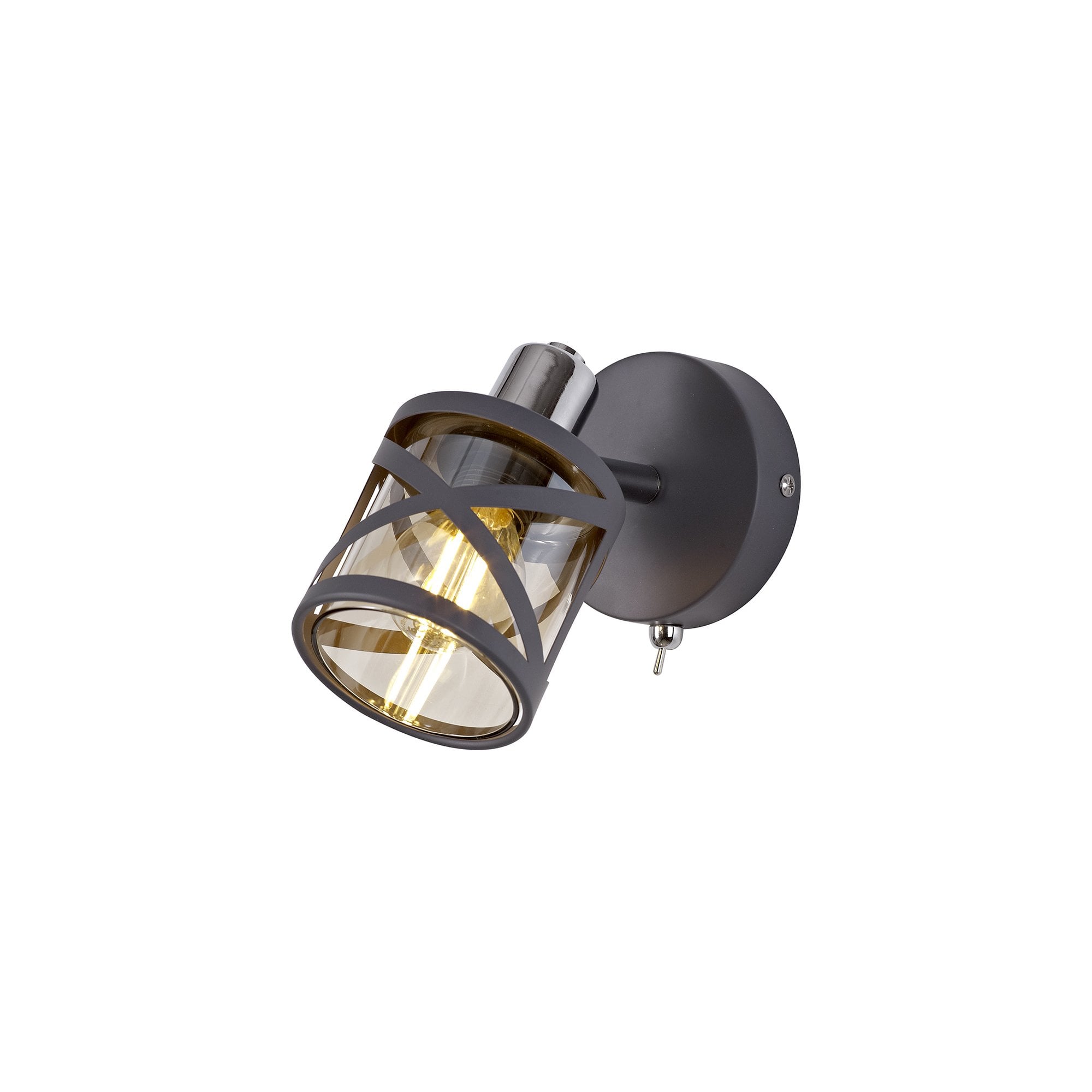 1 Light Spotlight E14, Matt Grey/Polished Chrome/Cognac