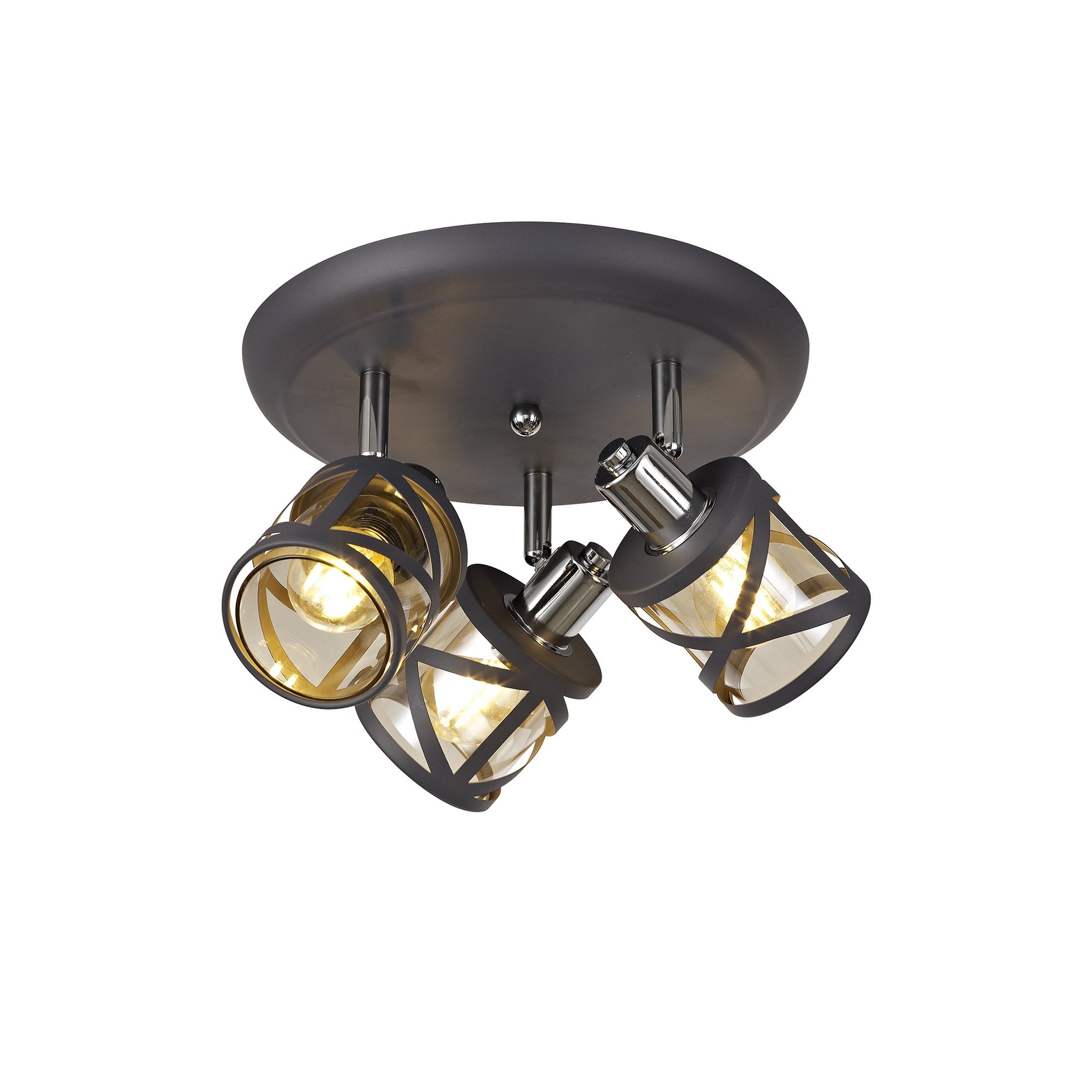 3 Light Round Spotlight E14, Matt Grey/Polished Chrome/Cognac