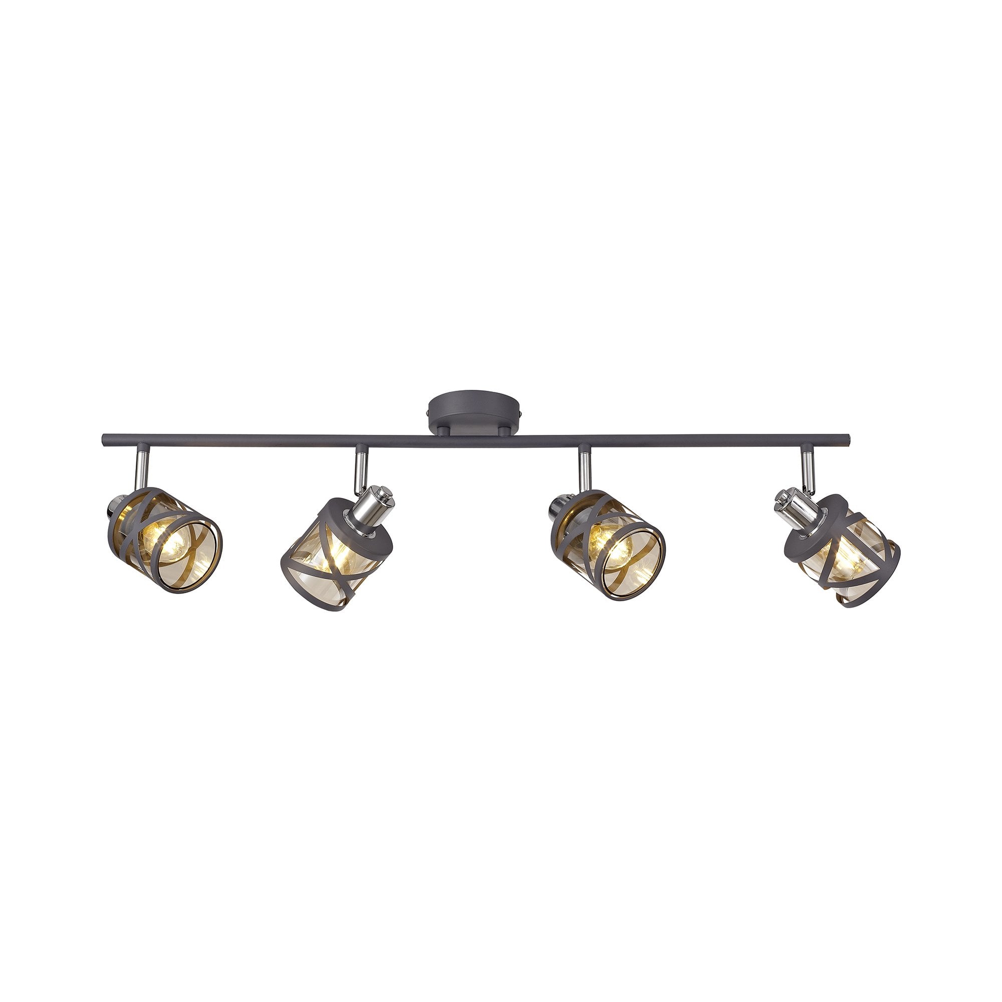 4 Bar Light Spotlight E14, Matt Grey/Polished Chrome/Cognac