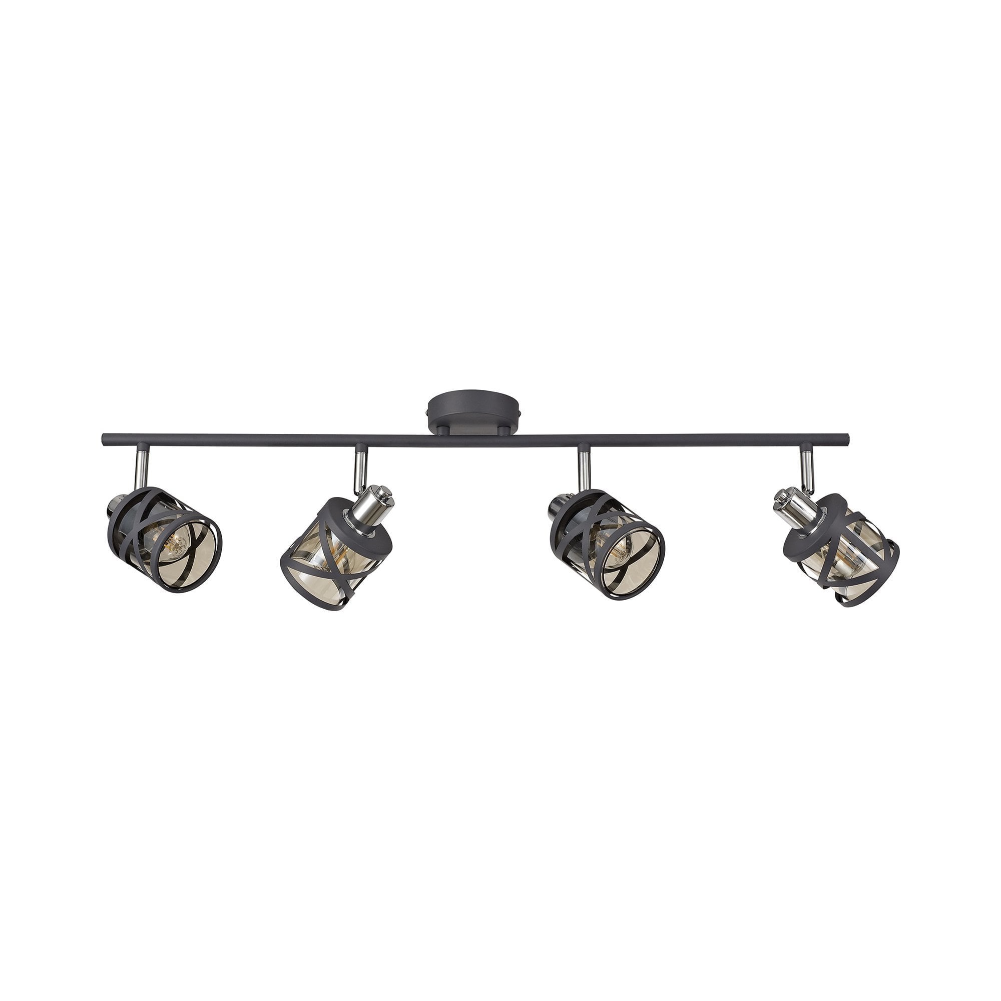 4 Bar Light Spotlight E14, Matt Grey/Polished Chrome/Cognac