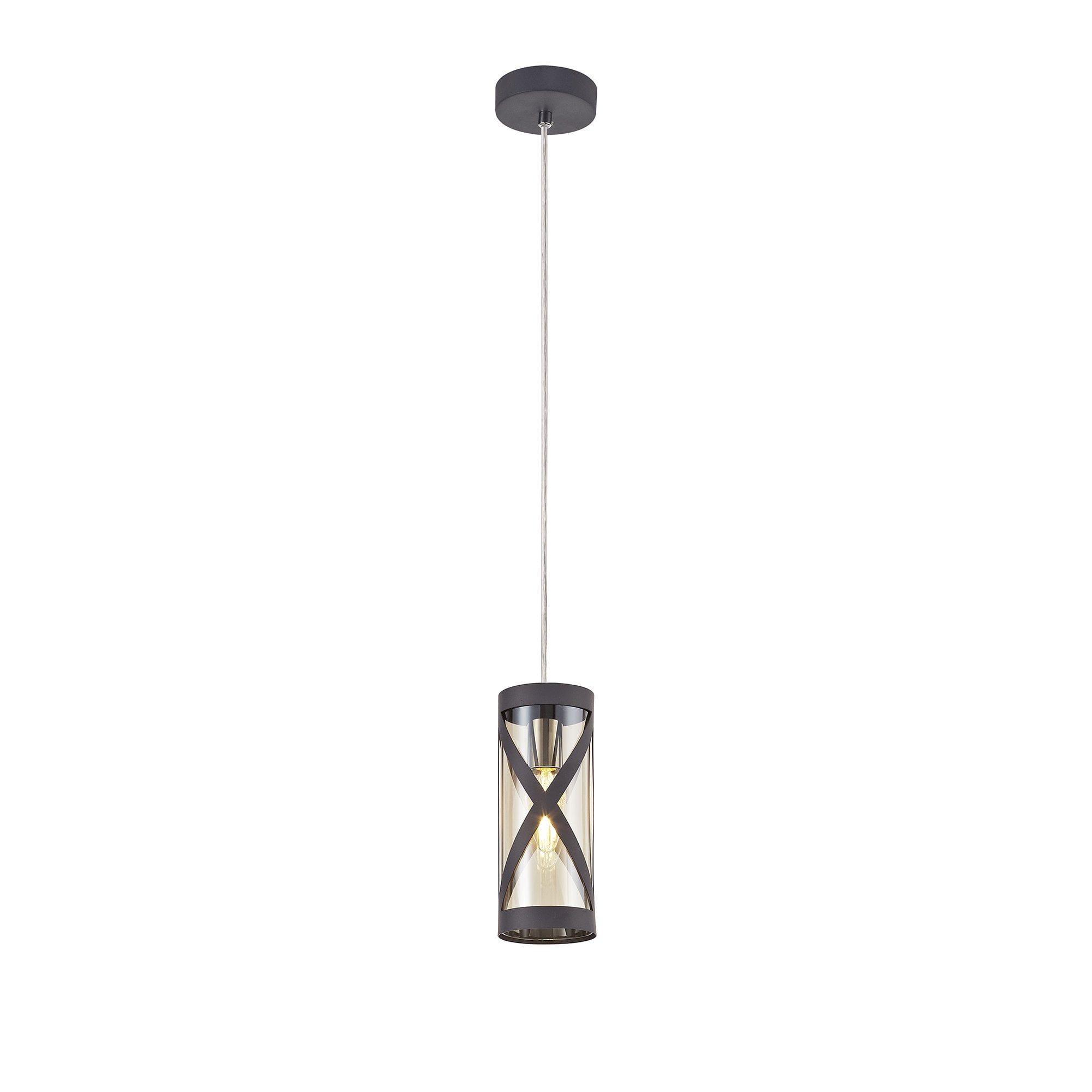 1 Light Pendant E14, Matt Grey/Polished Chrome/Cognac