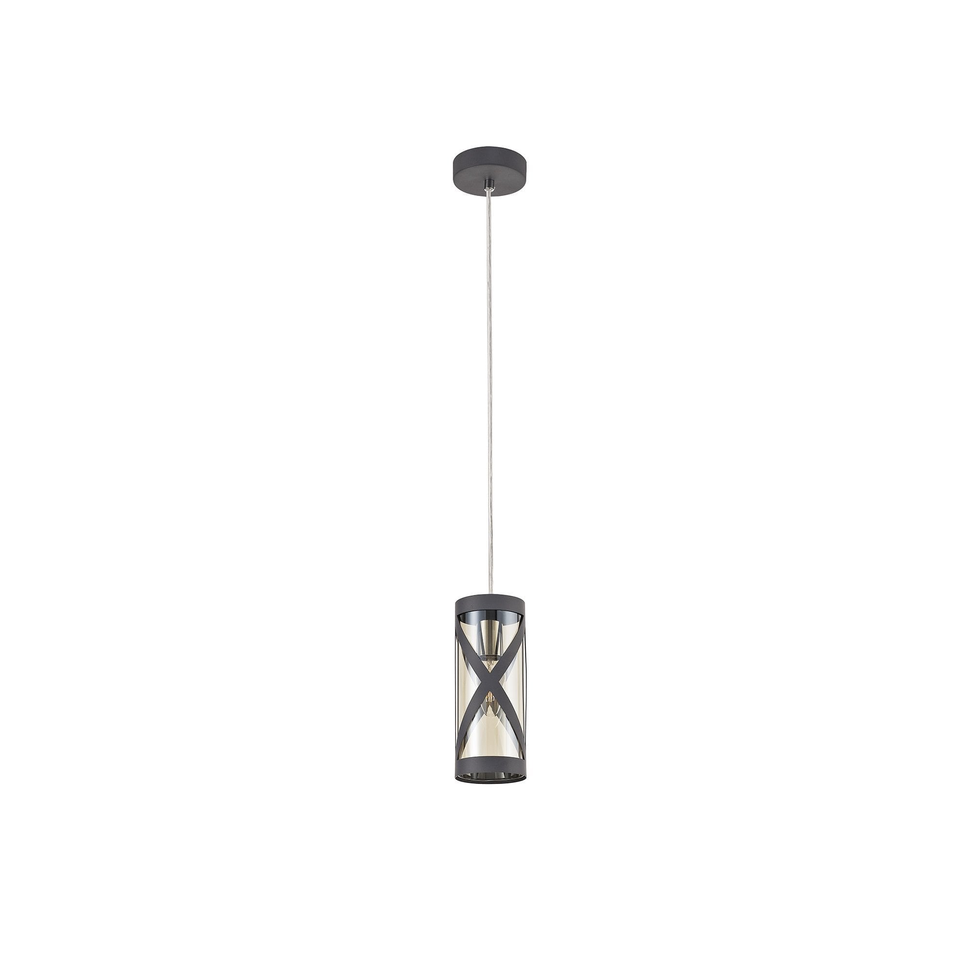 1 Light Pendant E14, Matt Grey/Polished Chrome/Cognac