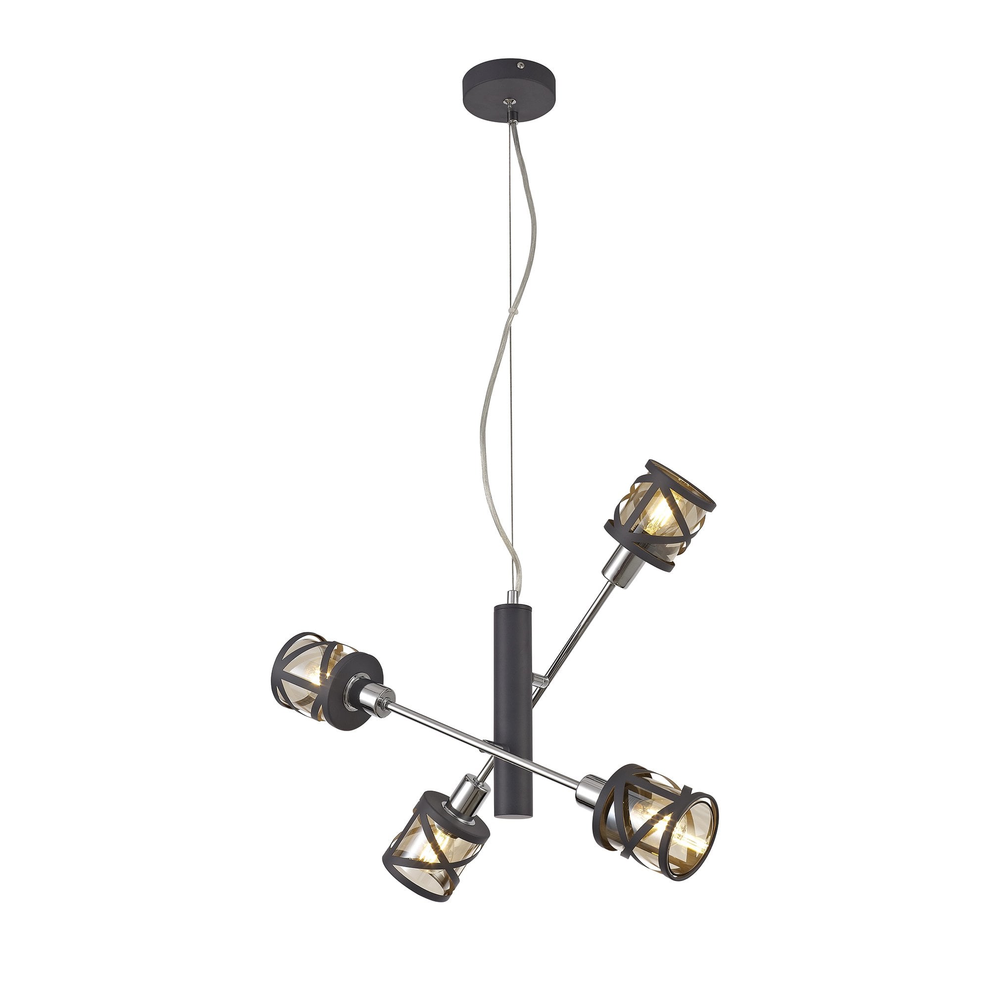 4 Light  Adjustable Pendant E14, Matt Grey/Polished Chrome/Cognac