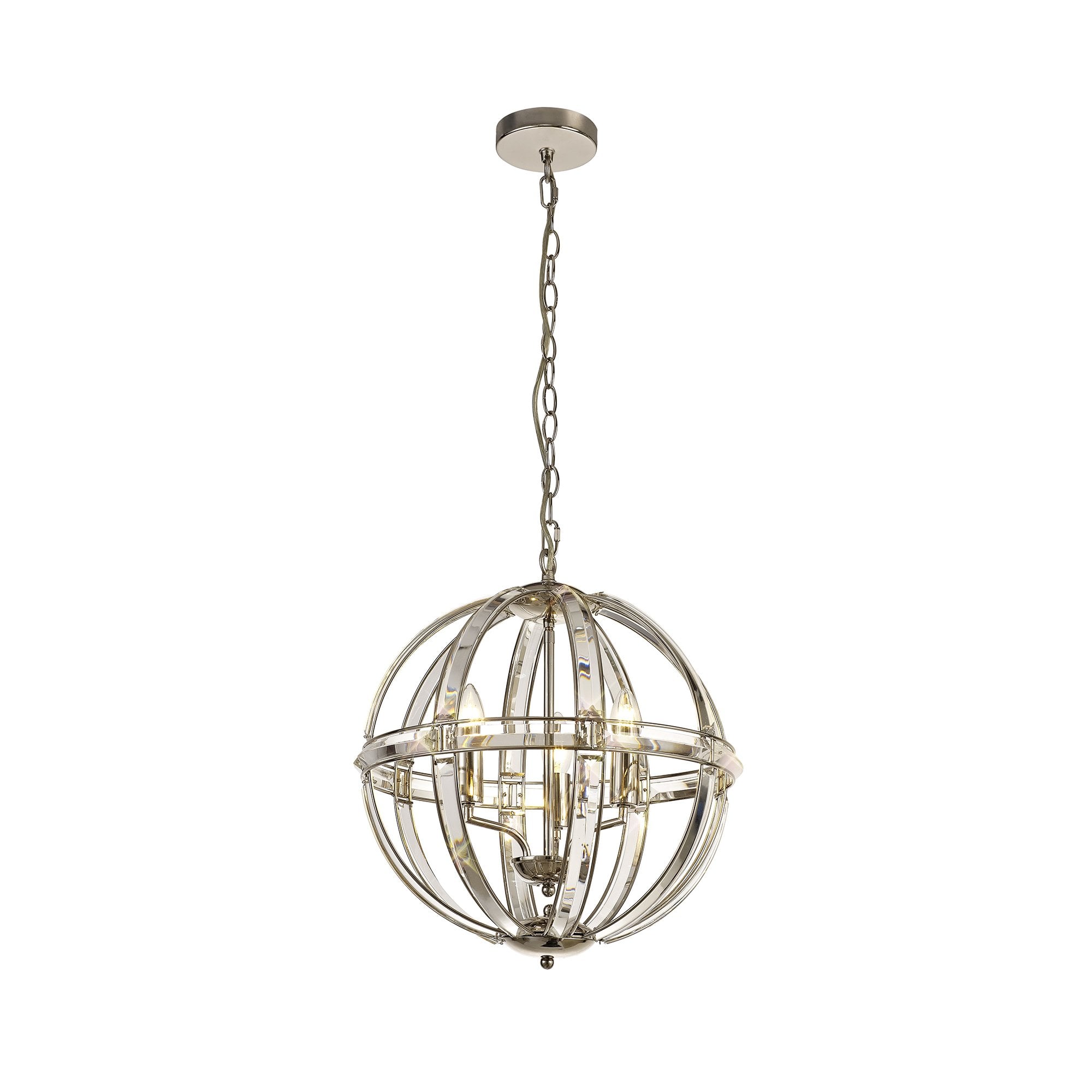 Large Round Pendant, 3 Light E27, Polished Nickel