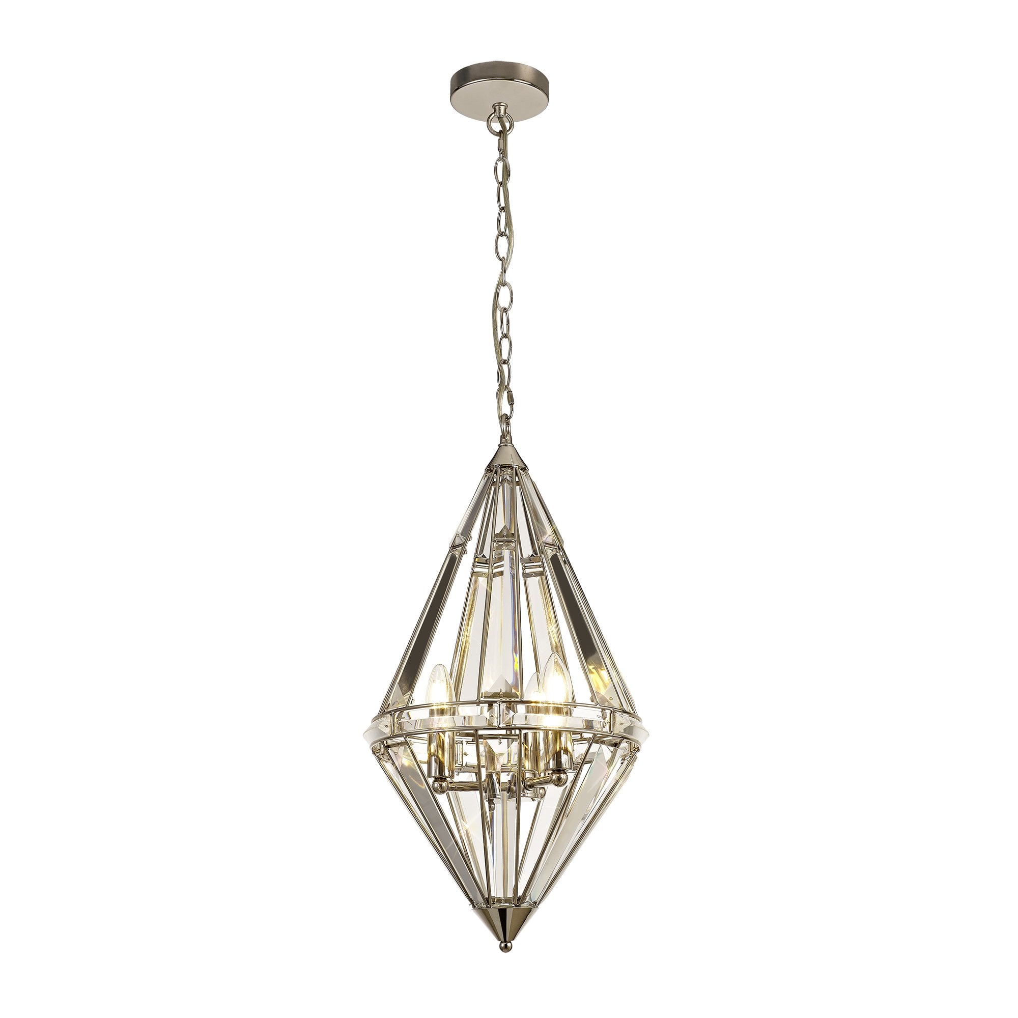 Diamond Pendant, 3 Light E27, Polished Nickel