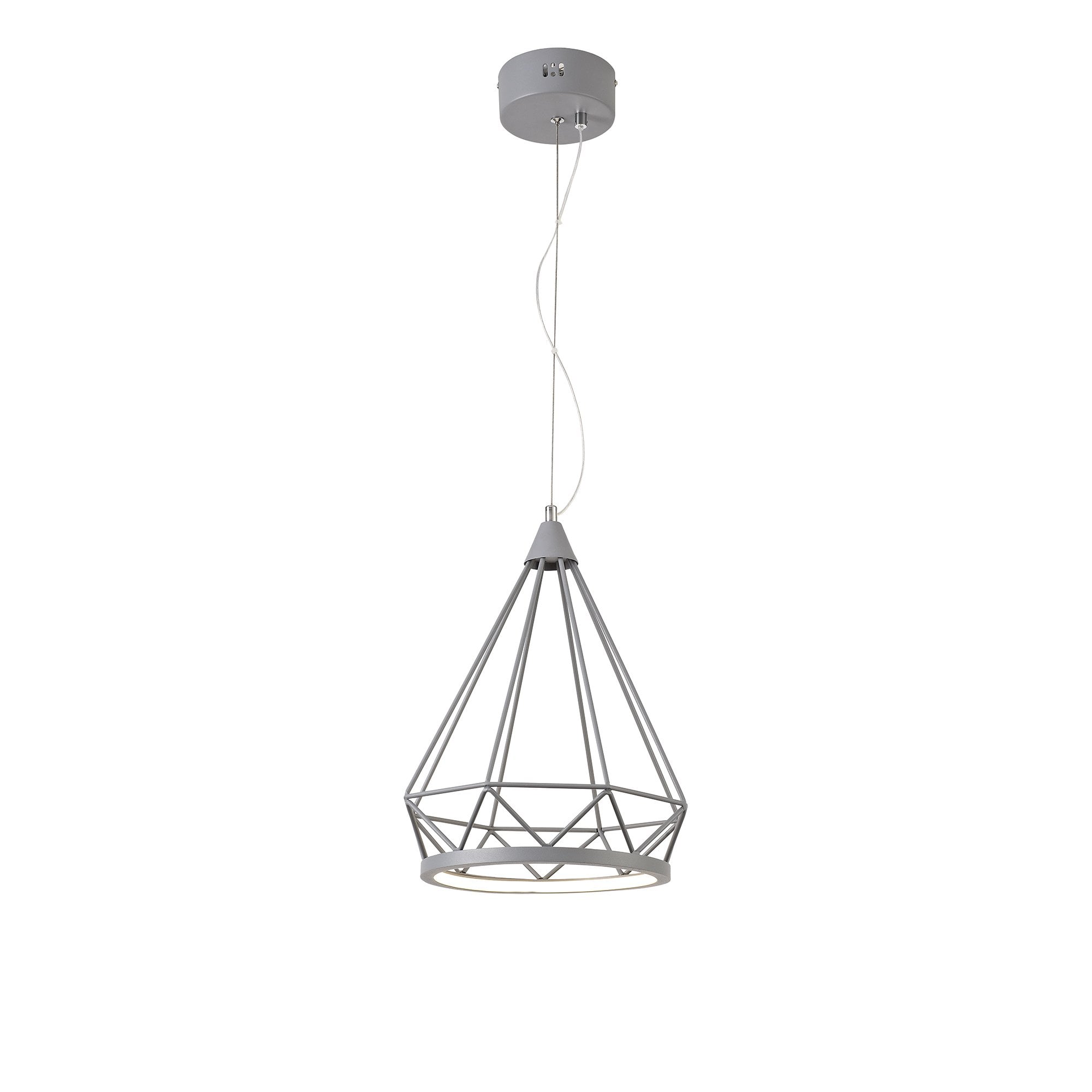 Small Diamond Pendant, 1 x 8W LED, 3700K, Matt Grey, 3yrs Warranty