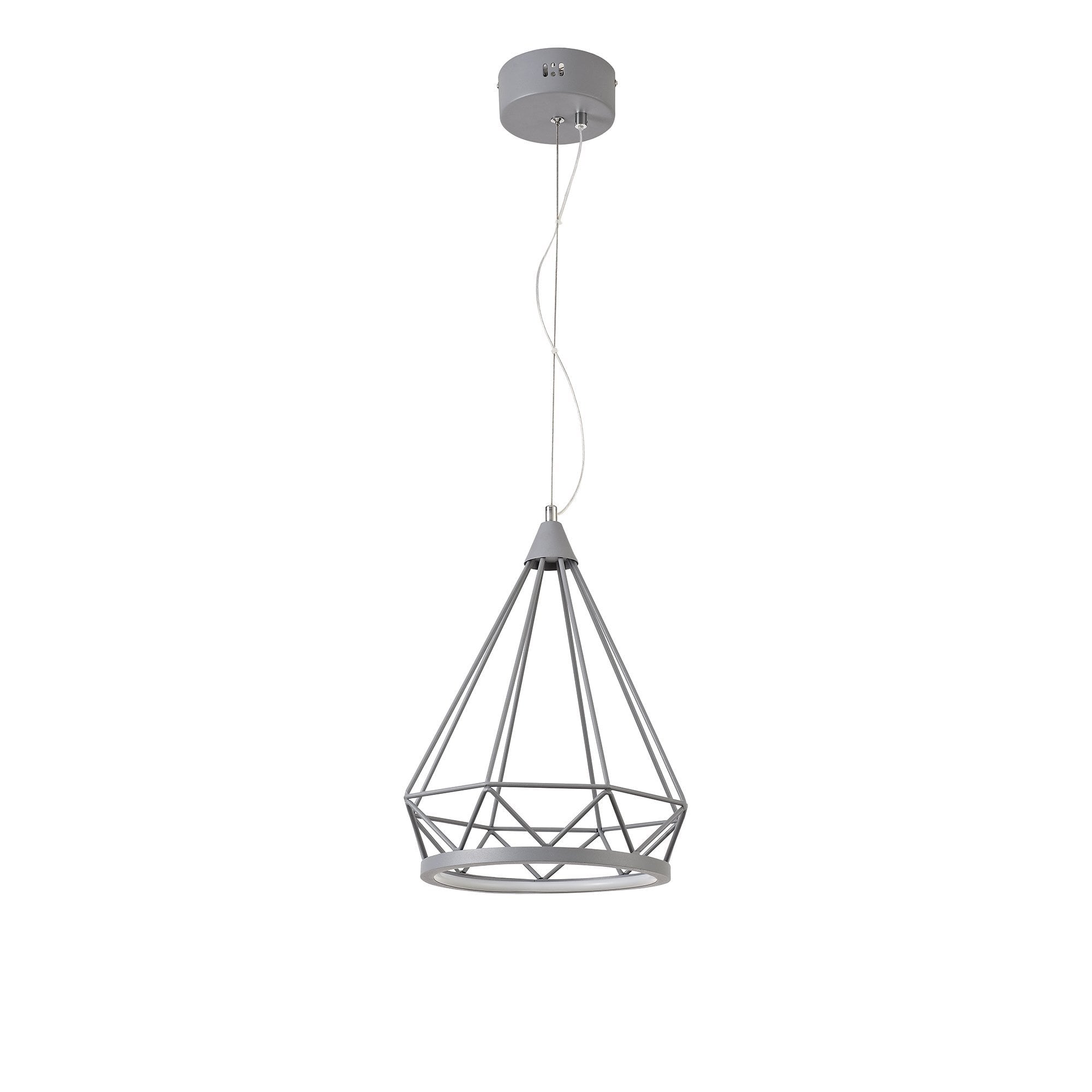 Small Diamond Pendant, 1 x 8W LED, 3700K, Matt Grey, 3yrs Warranty