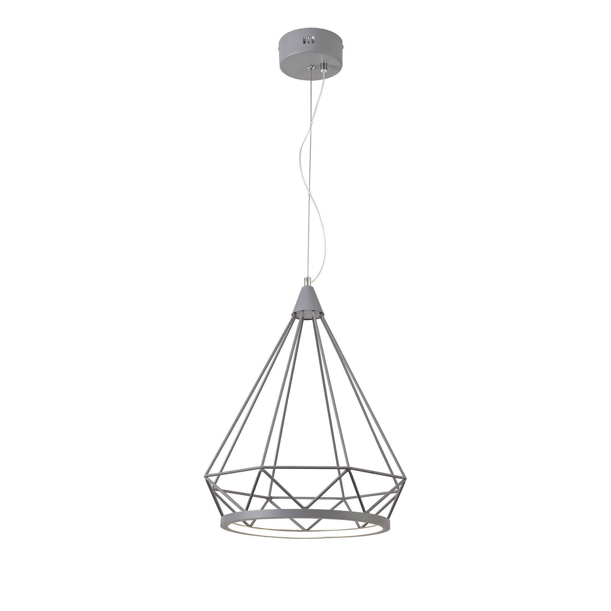 Large Diamond Pendant, 1 x 10W LED, 3700K, Matt Grey, 3yrs Warranty