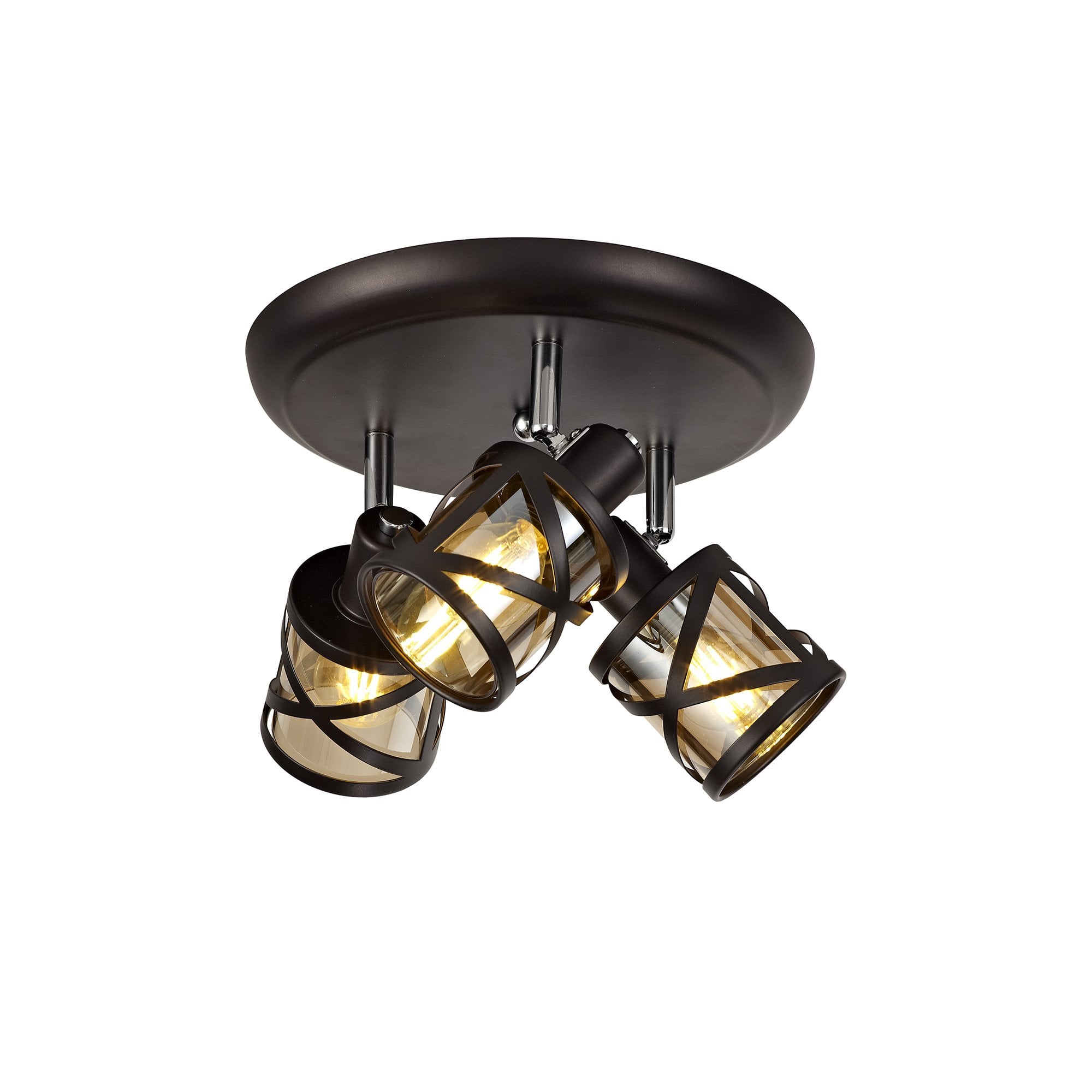 3 Light Round Spotlight E14, Oiled Bronze/Polished Chrome/Amber