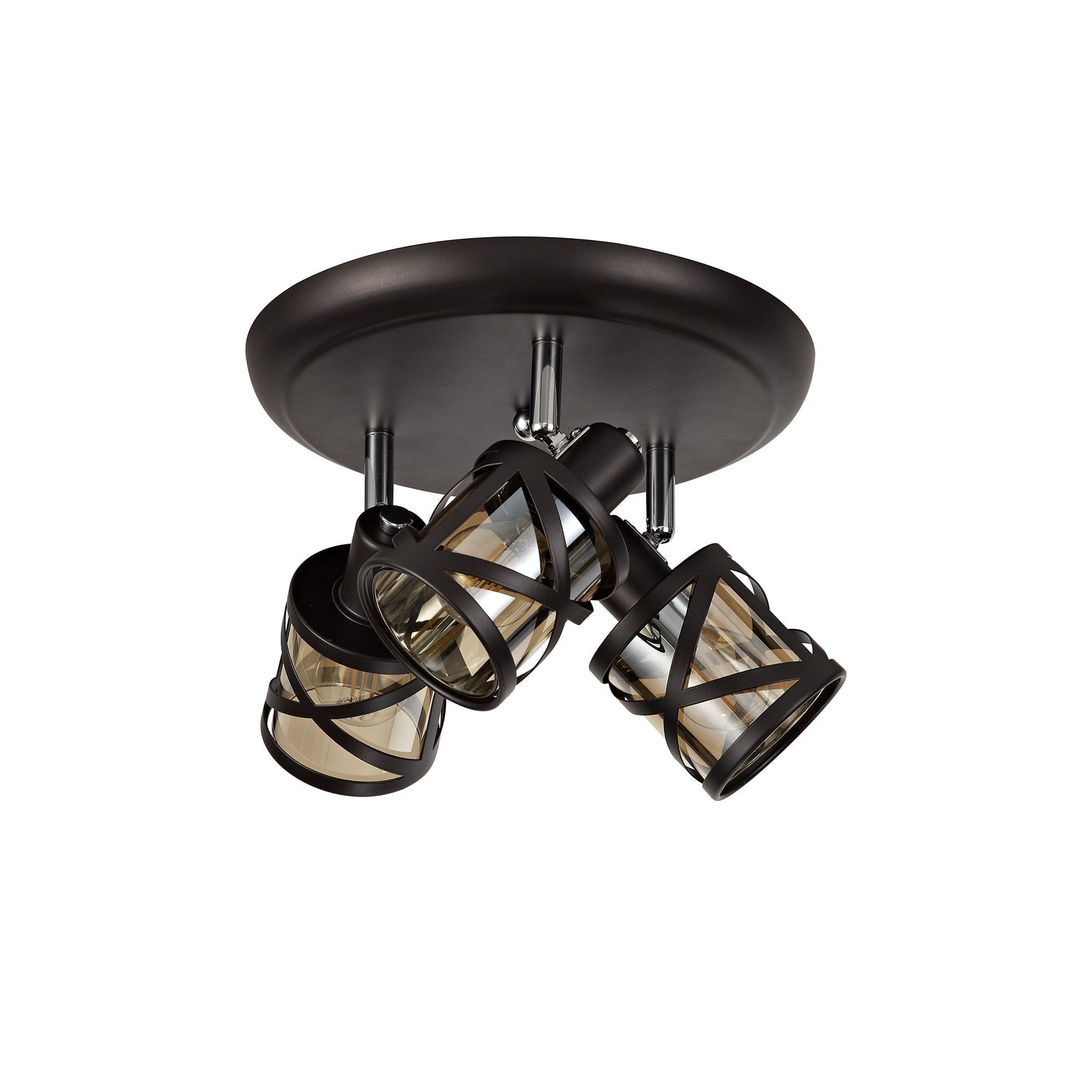 3 Light Round Spotlight E14, Oiled Bronze/Polished Chrome/Amber