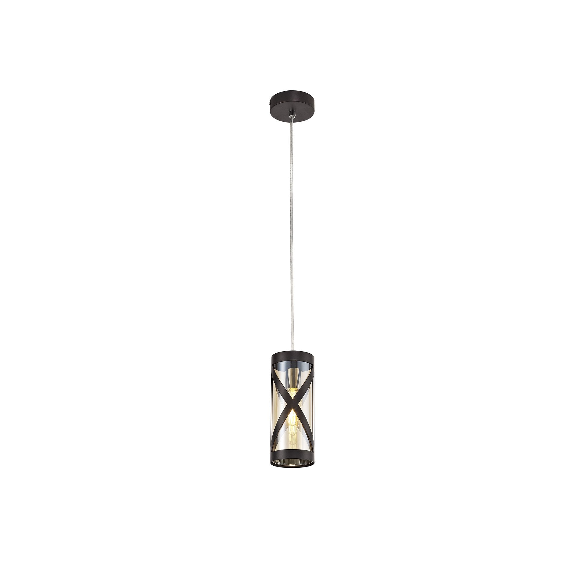 1 Light Pendant E14, Oiled Bronze/Polished Chrome/Amber